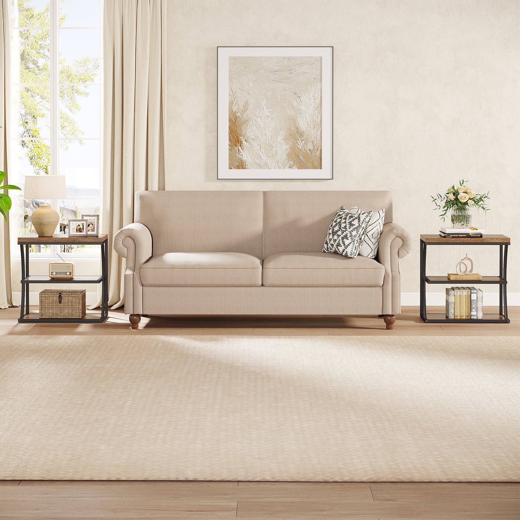 Tribesigns 23.62" Narrow Side Table, Small Metal and Wood Bedside Table with Storage