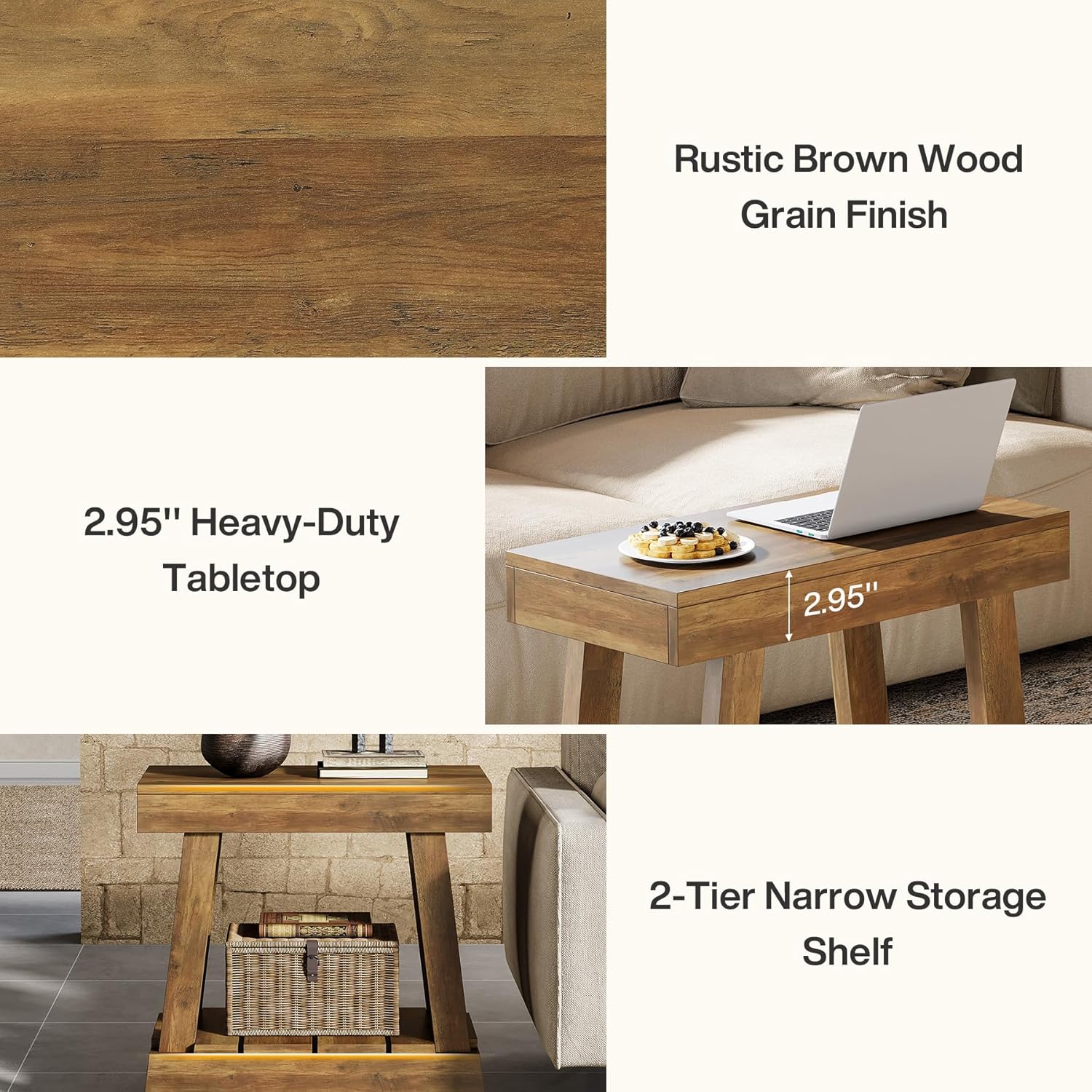 23.62" 2-Tier End Table - Farmhouse Bedside Nightstand with Storage Shelf