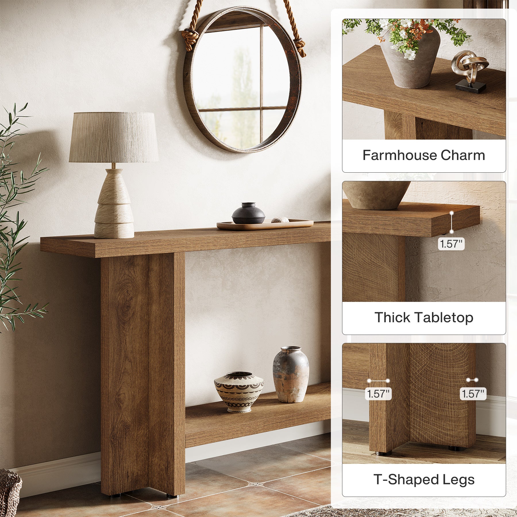Tribesigns 59" Console Table, Farmhouse Sofa & Hallway Table with Double Storage