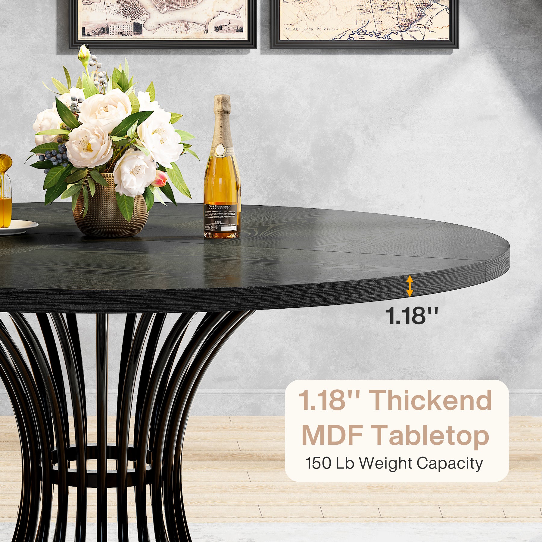Tribesigns 47.2-Inch Round Dining Table for 4-6, Farmhouse Kitchen Table with Hourglass Metal Base