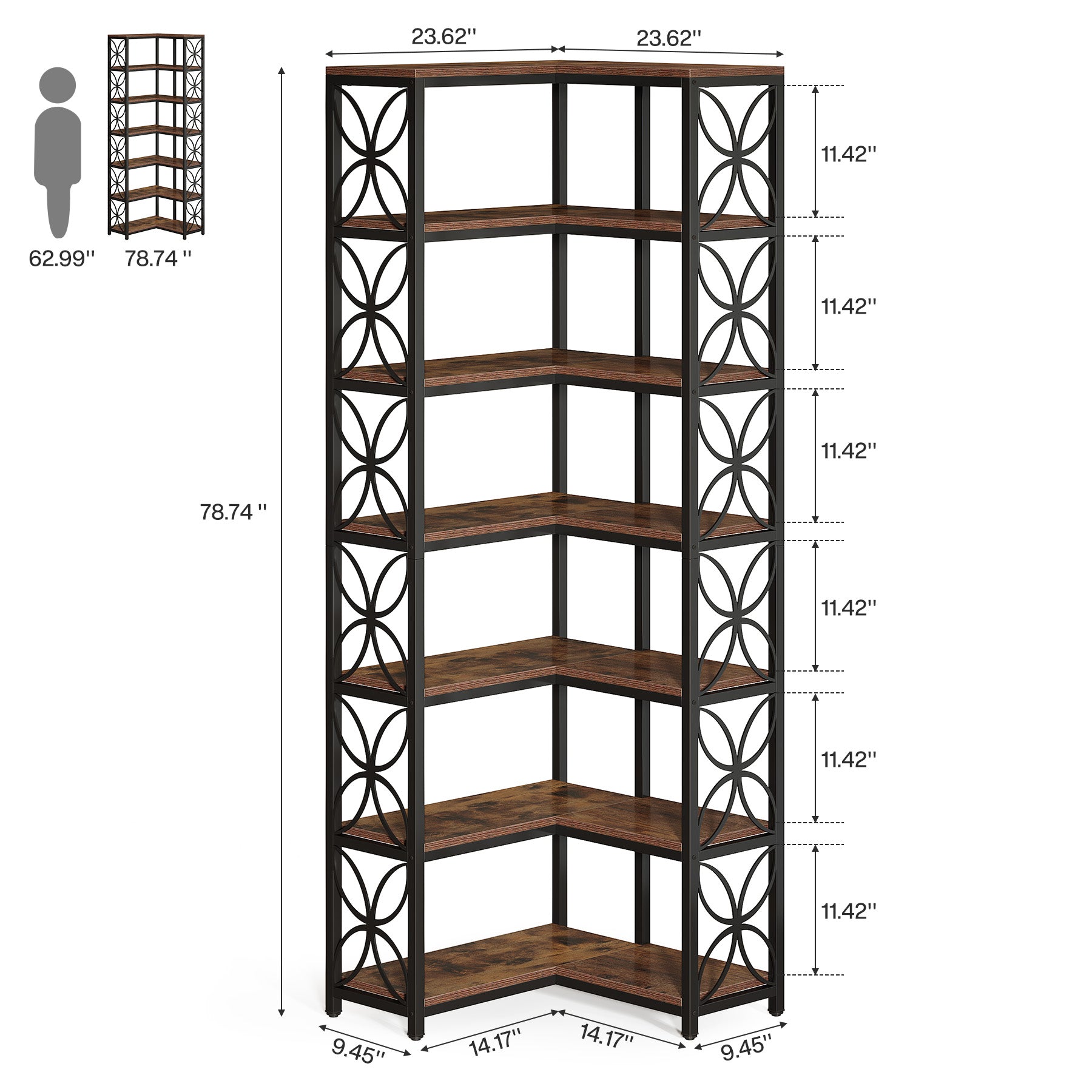 Tribesigns 79-Inch 7-Tier L-Shaped Corner Bookshelf, Tall Wood Bookcase with Metal Frame for Living Room or Office
