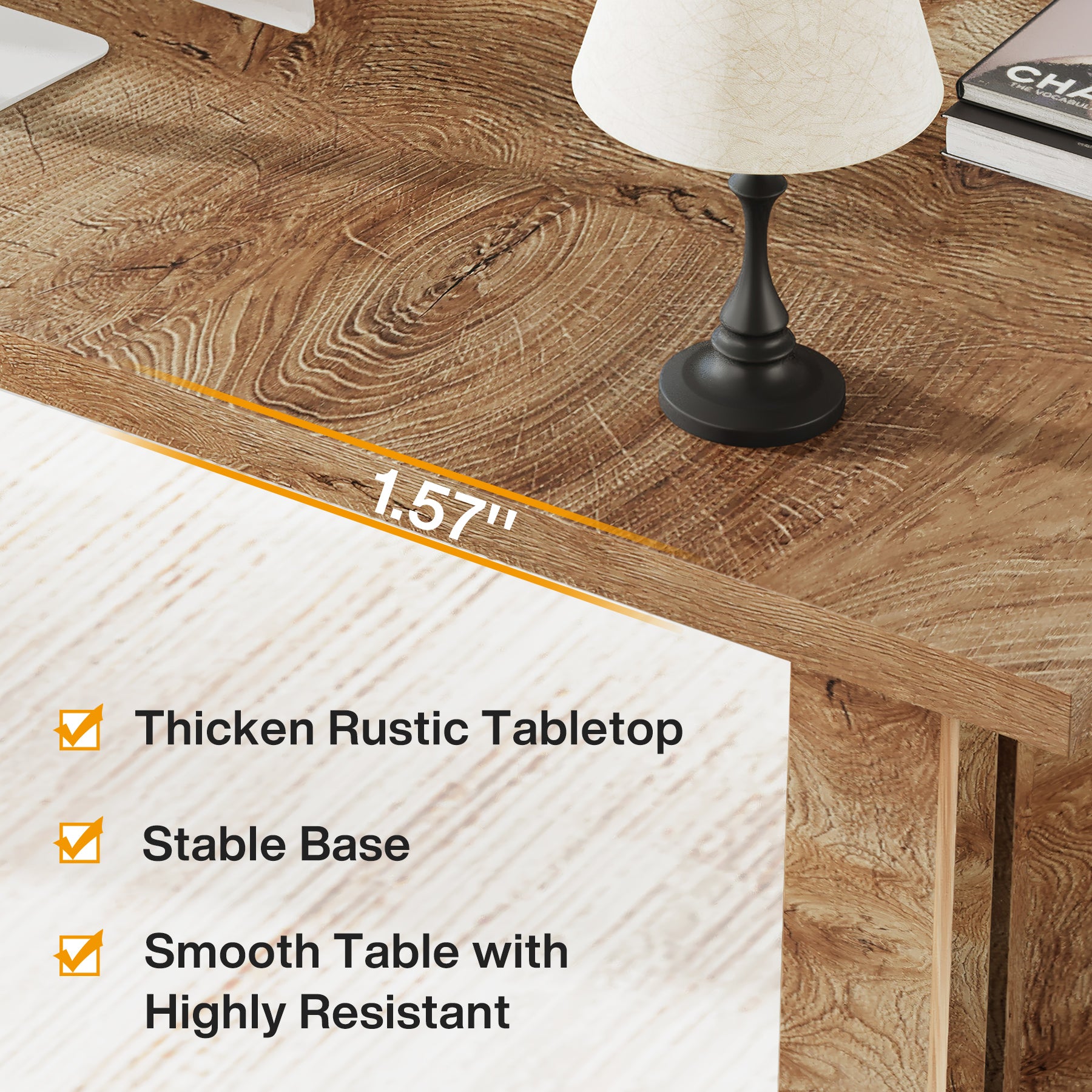 63" Wood Executive Desk, Farmhouse Computer Desk with Large Tabletop