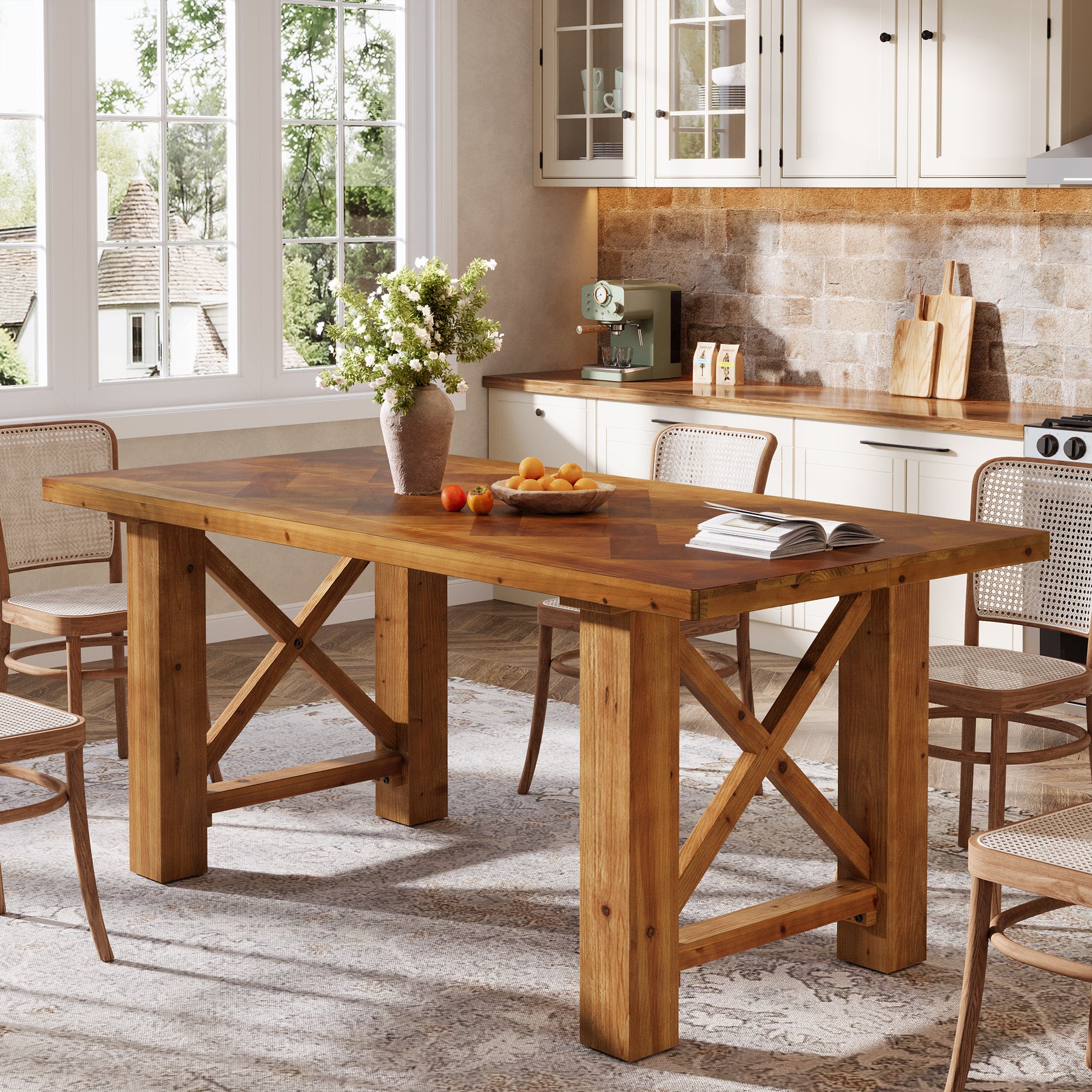 rustic herringbone oak table