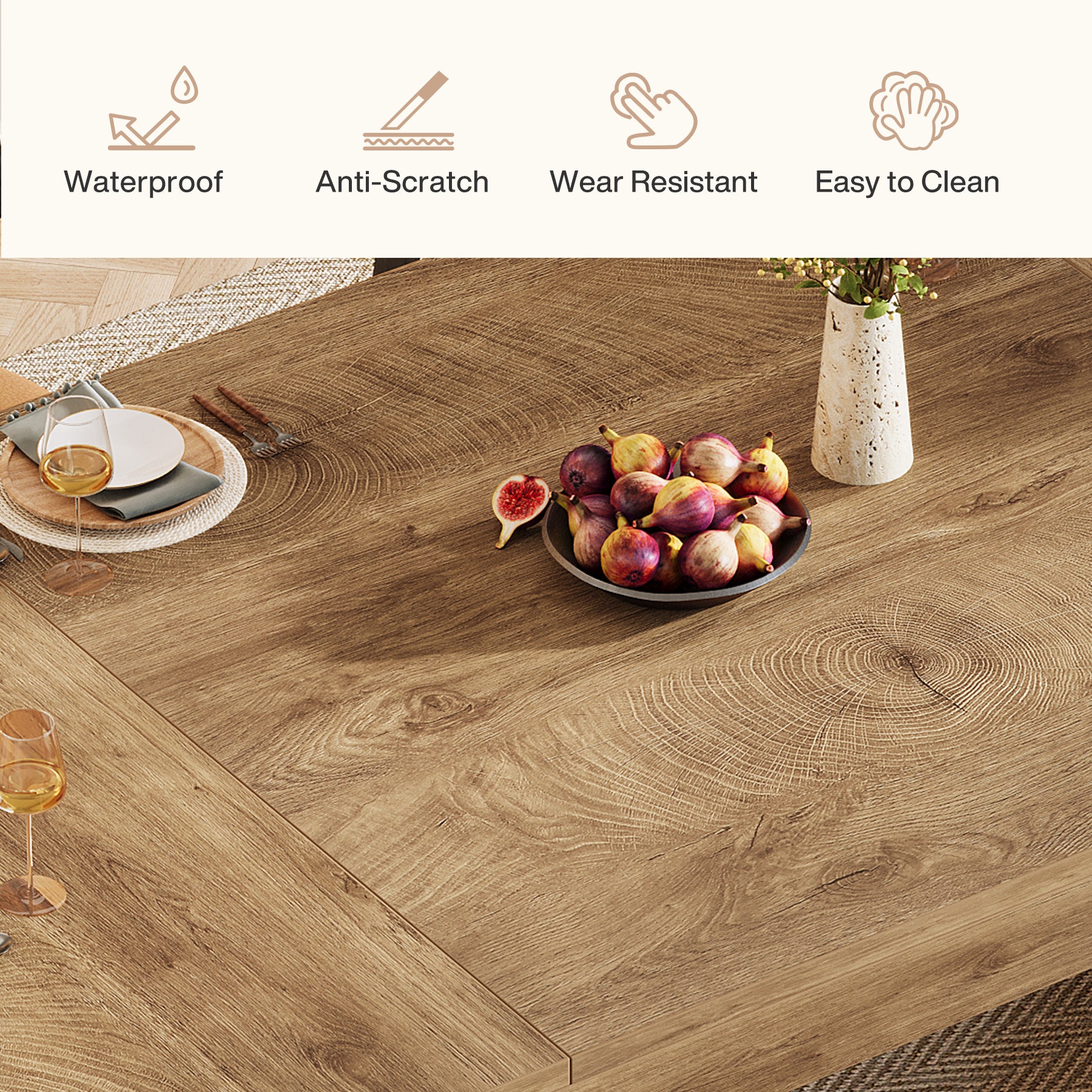 Tribesigns 55-Inch Dining Table for 4-6 People, Rectangular Farmhouse Kitchen Table with Double Pedestal Base