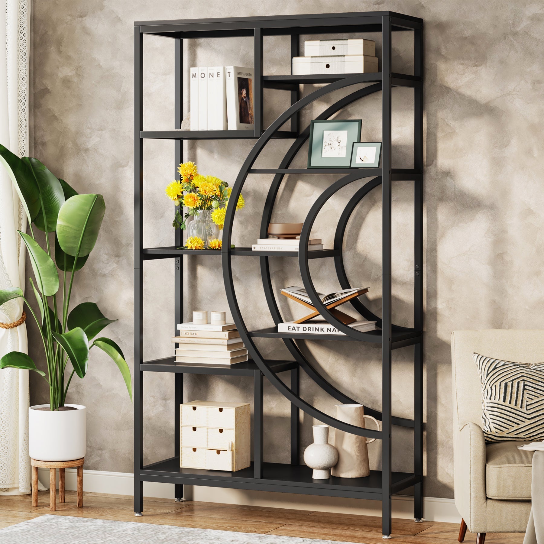 Tribesigns 71 Geometric Bookshelf Industrial 8 Tier Etagere Bookcase