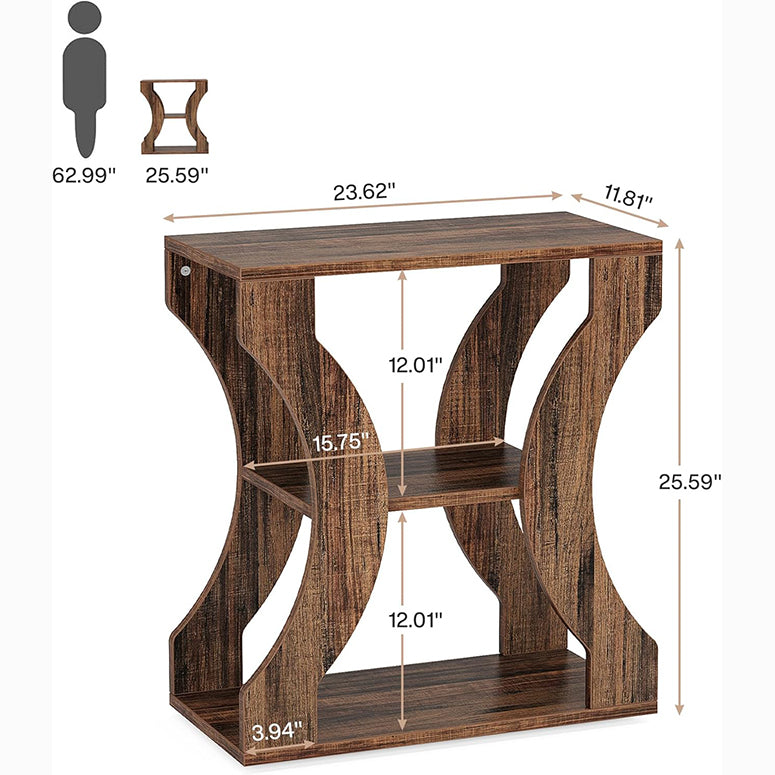 24" Farmhouse Side Table - 3-Tier Storage Shelves