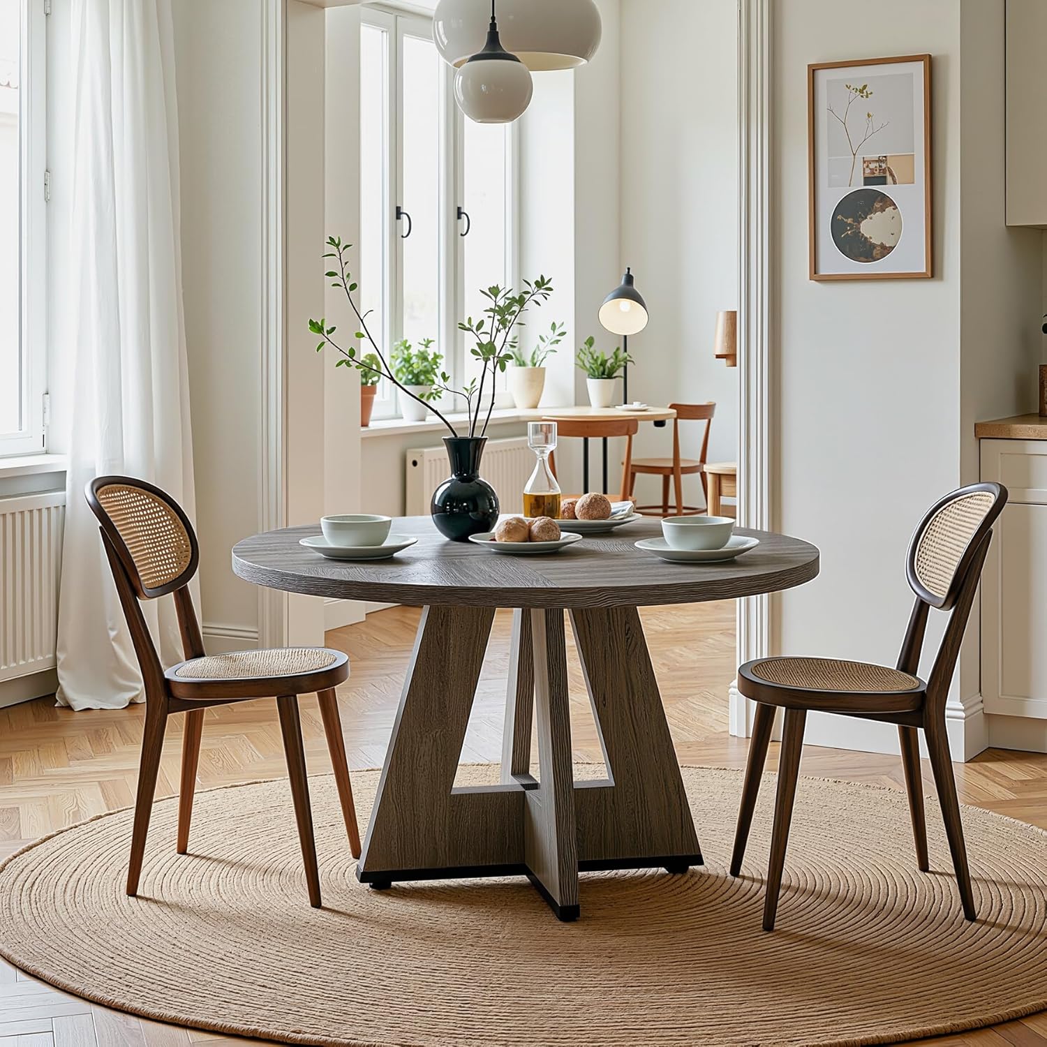 47-Inch Round Dining Table - Wood Kitchen Table for Dining Room and Living Room