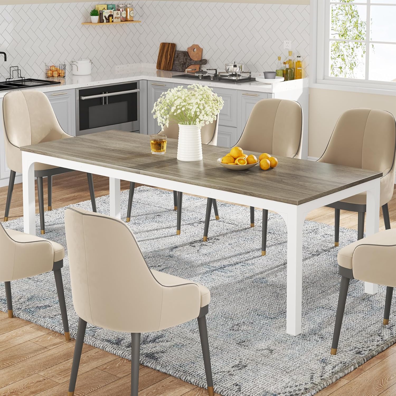 Rectangular Dining Table, 78 inch Long Kitchen Table for 6-8 People