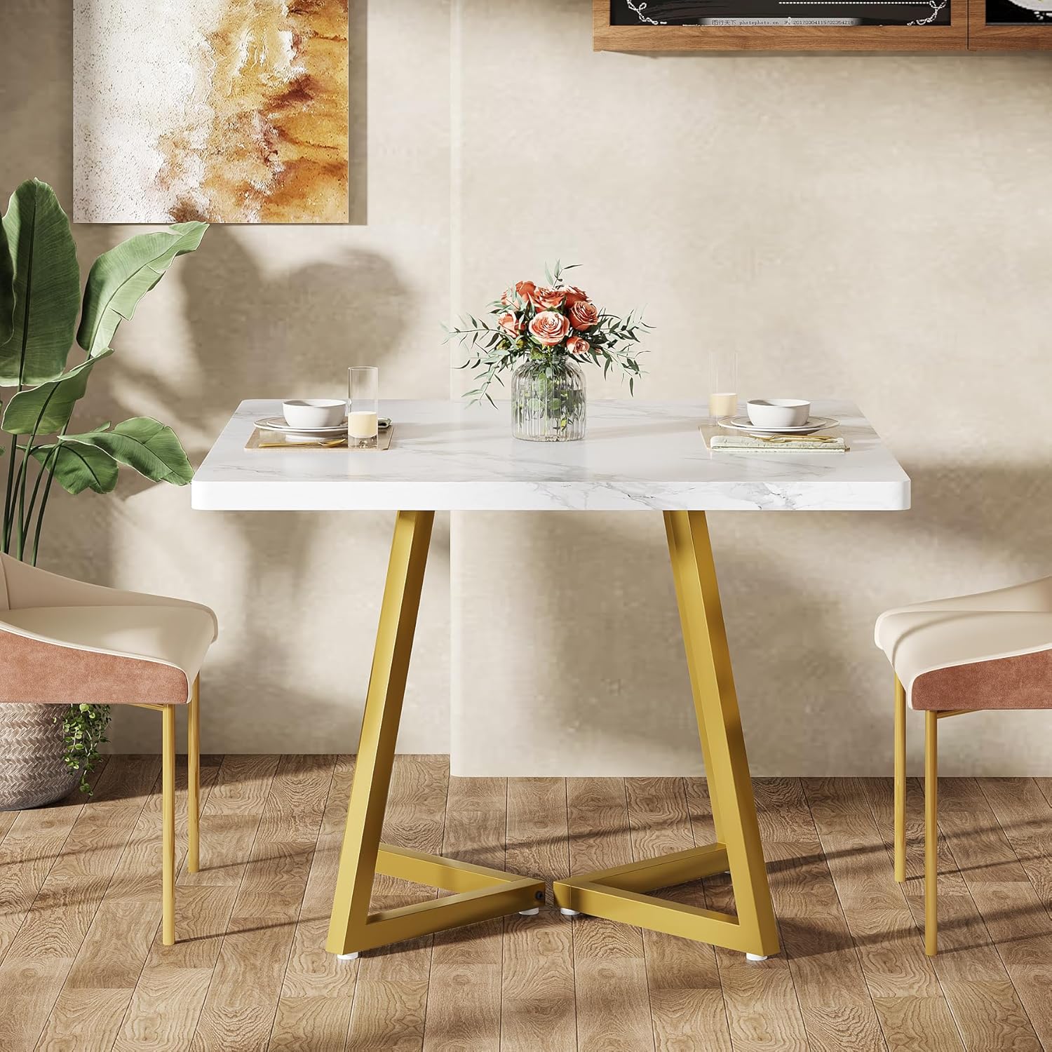 31.5" Square Dining Table, Wood Kitchen Table for 4