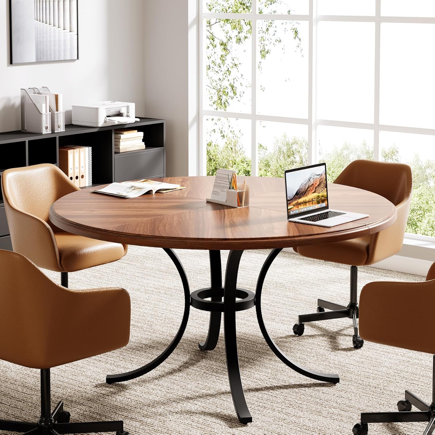 47" Round, Sturdy Metal-Base Conference Table
