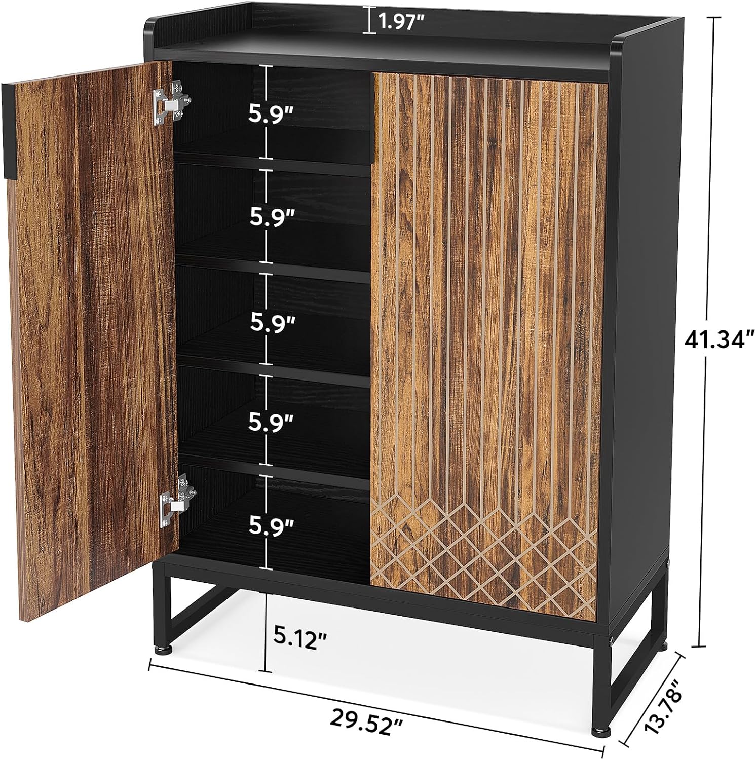 Tribesigns White 5-Tier Freestanding Wood Shoes Cabinet with Gold Metal Frame