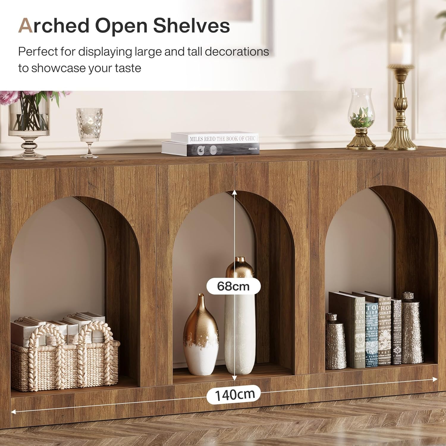 Tribesigns 63'' Rustic Console Table, Narrow Entryway Table with 3 Arched Shelves
