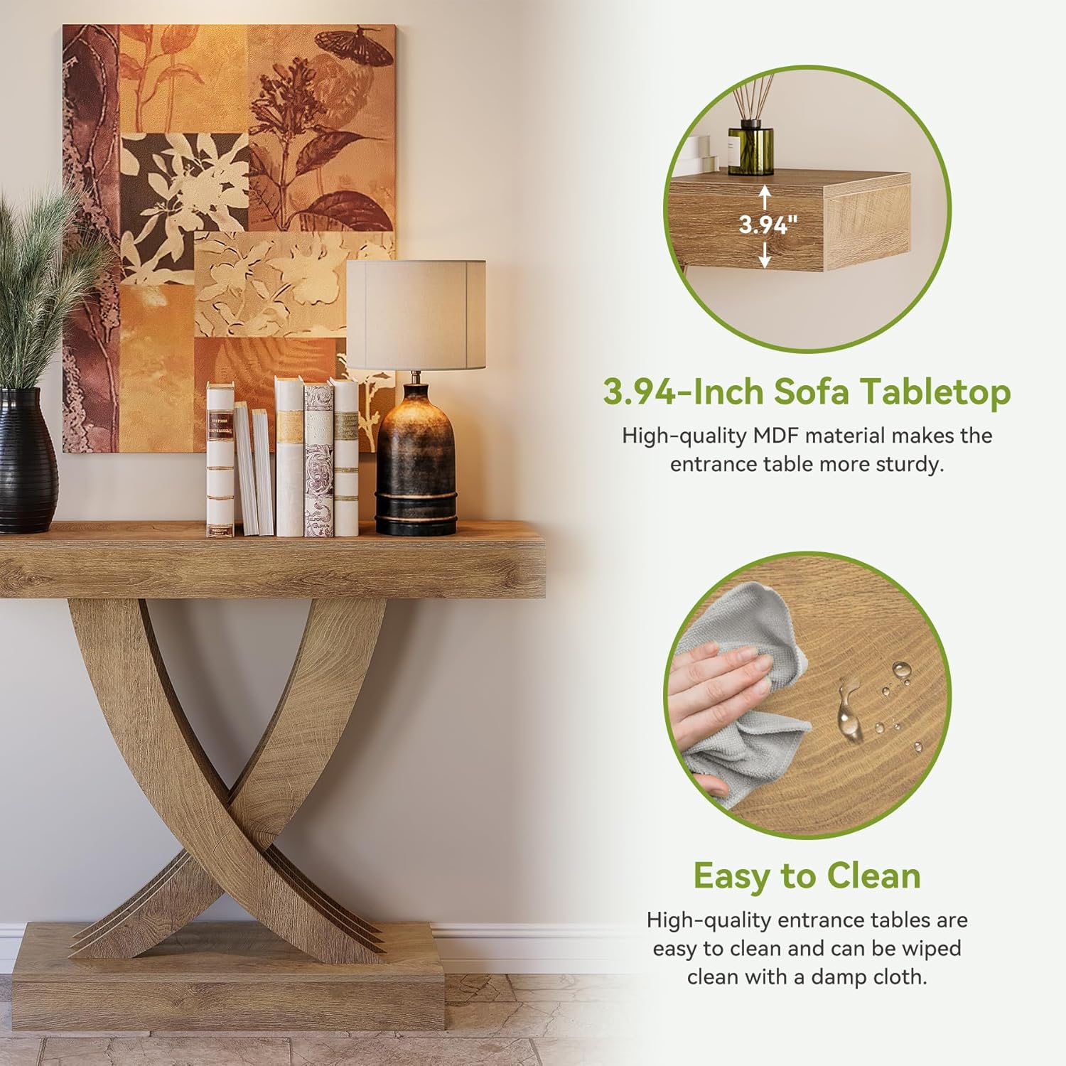43" Rustic X-Frame Console, Industrial Farmhouse Sofa Table for Entryway