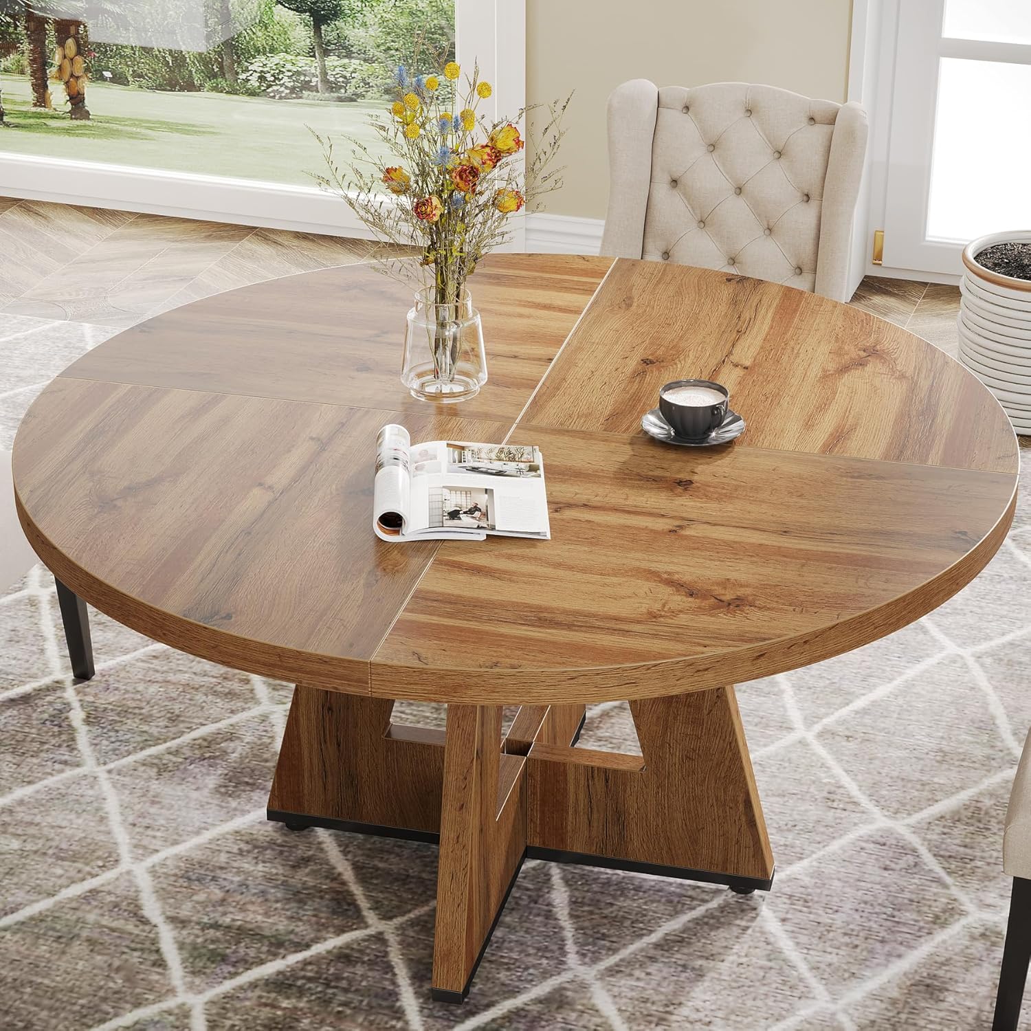 47-Inch Round Dining Table - Wood Kitchen Table for Dining Room and Living Room