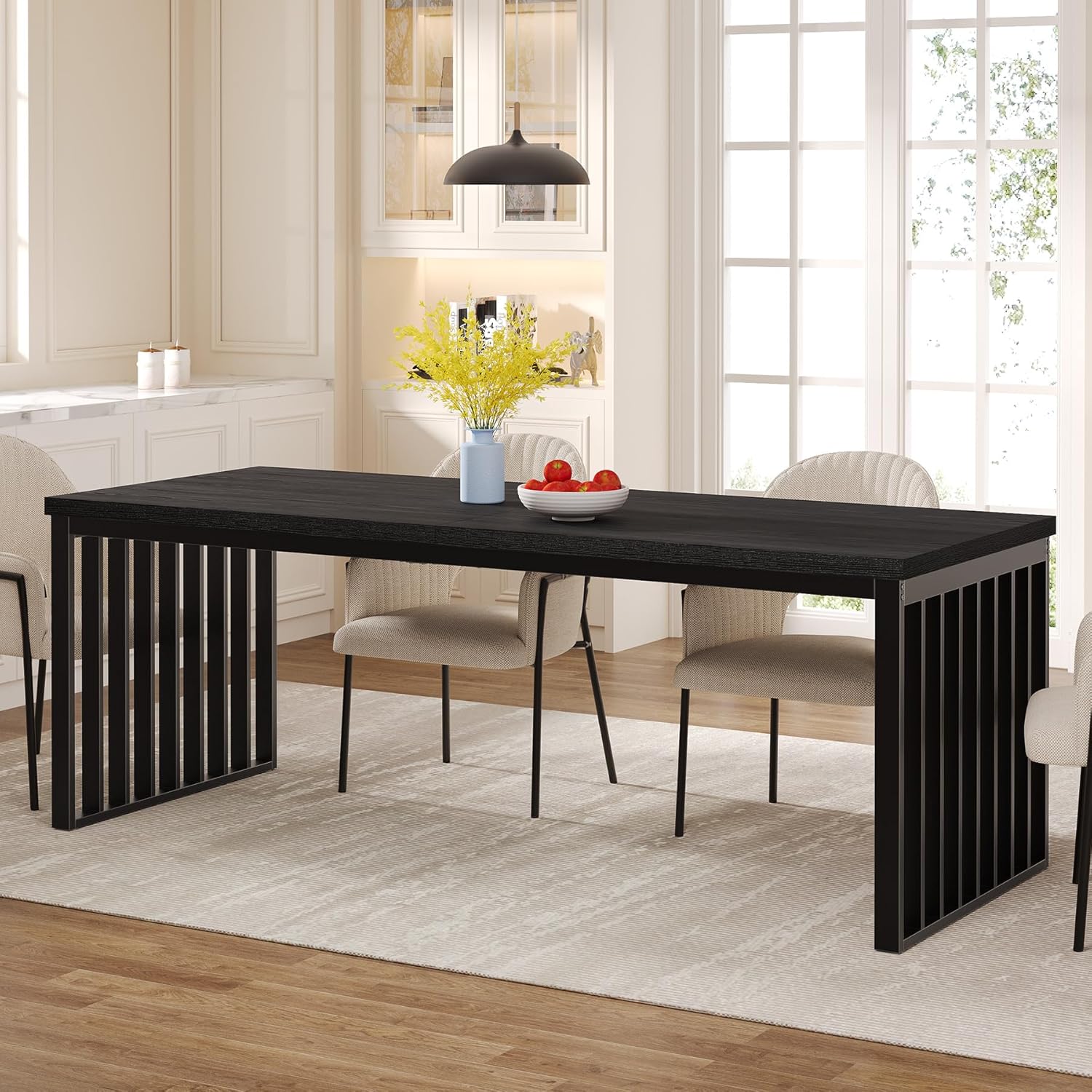 Modern Industrial Dining Table for 8, 71" Long Farmhouse Kitchen Table with Metal Frame