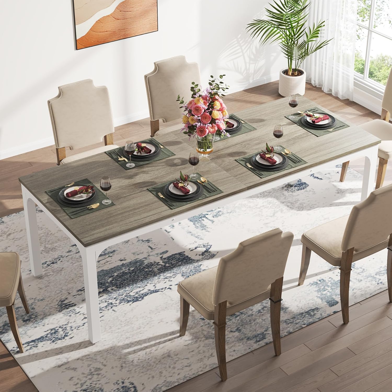 Rectangular Dining Table, 78 inch Long Kitchen Table for 6-8 People