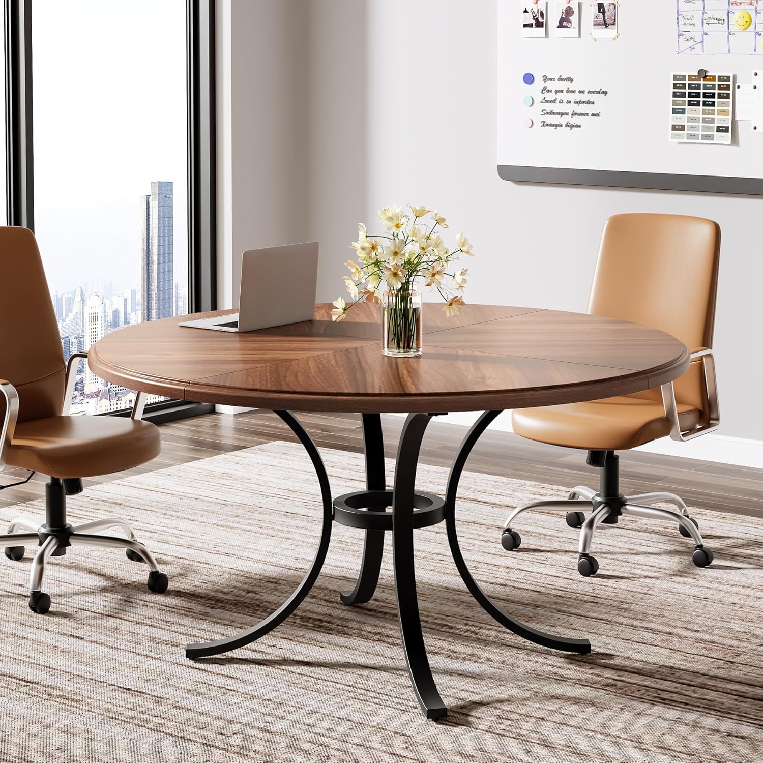 47" Round, Sturdy Metal-Base Conference Table