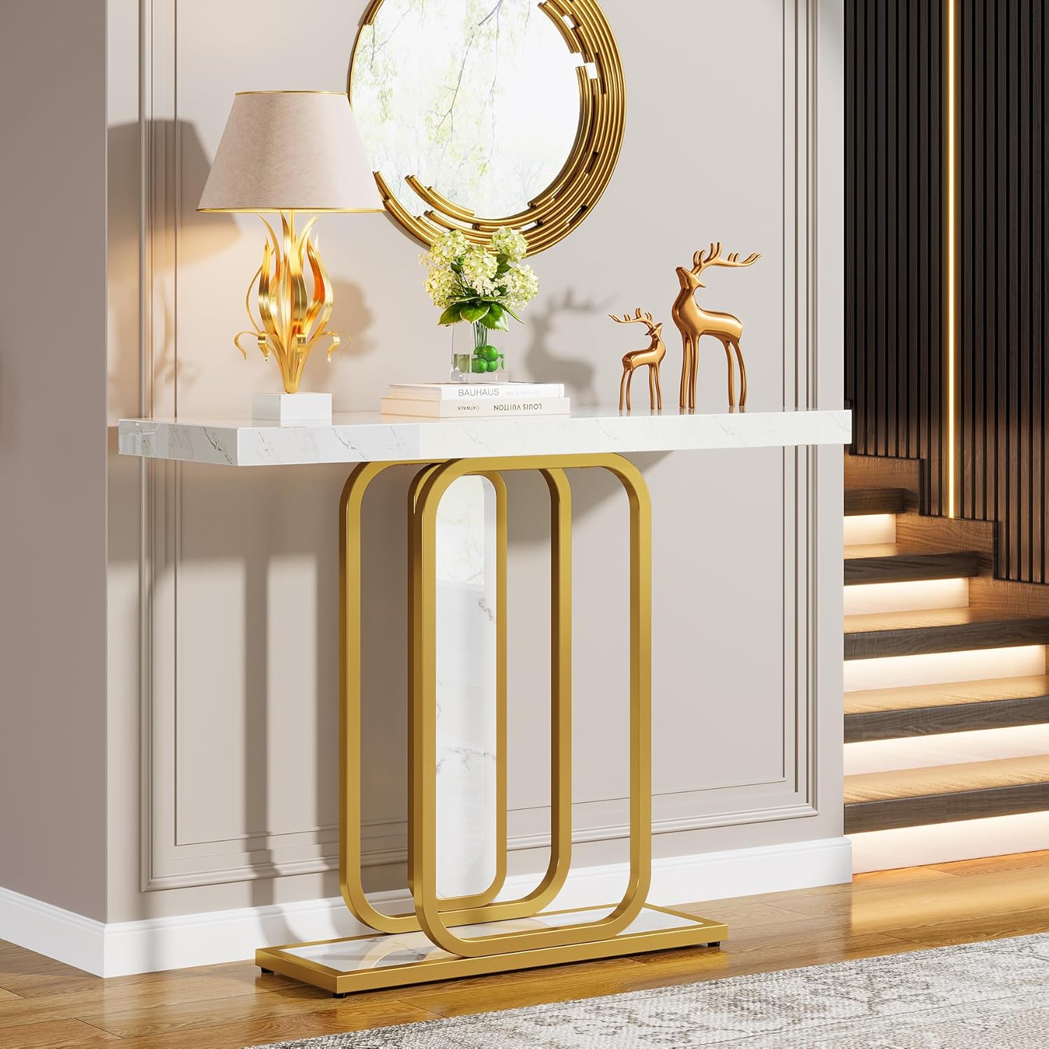 Modern Console Table, 41" Faux Marble Sofa Table