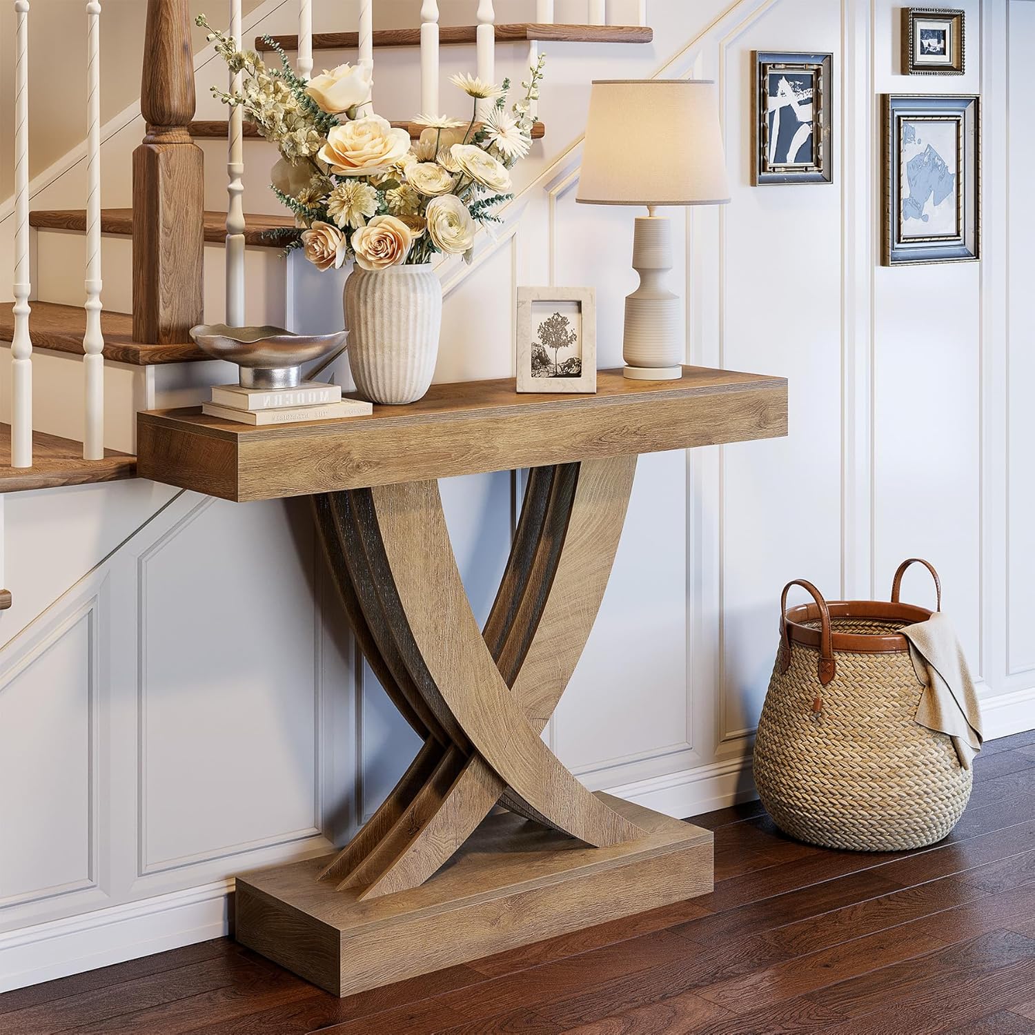 43" Rustic X-Frame Console, Industrial Farmhouse Sofa Table for Entryway