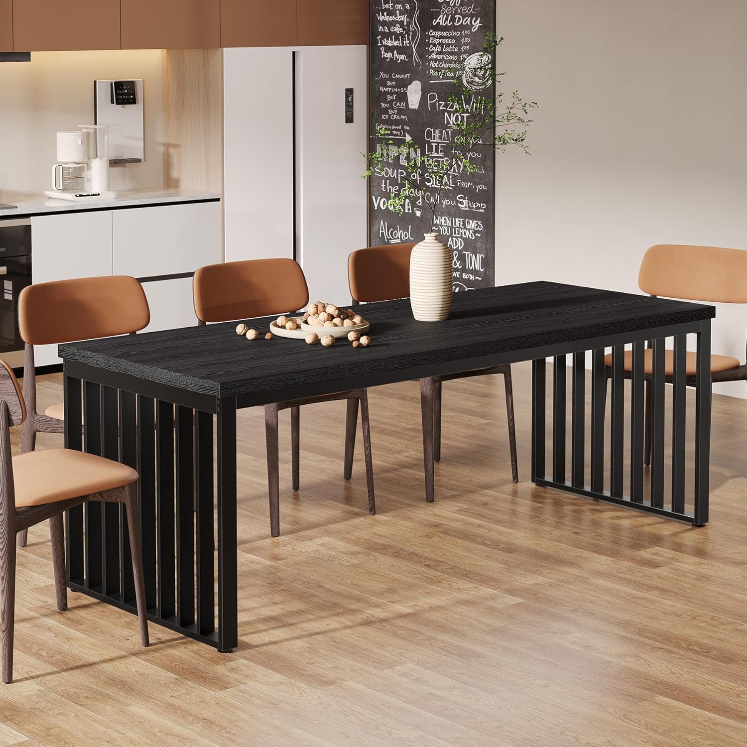 Modern Industrial Dining Table for 8, 71" Long Farmhouse Kitchen Table with Metal Frame