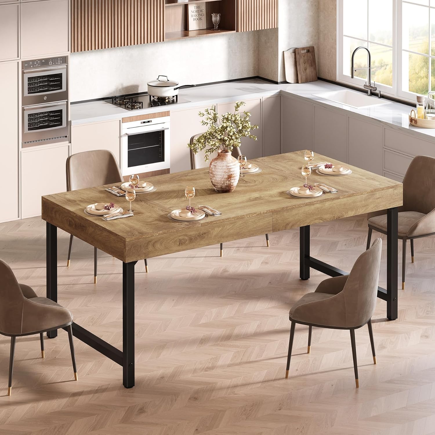 Tribesigns Industrial Farmhouse Dining Table, 55-Inch Rectangle with Heavy-Duty Metal Legs for 4-6 People