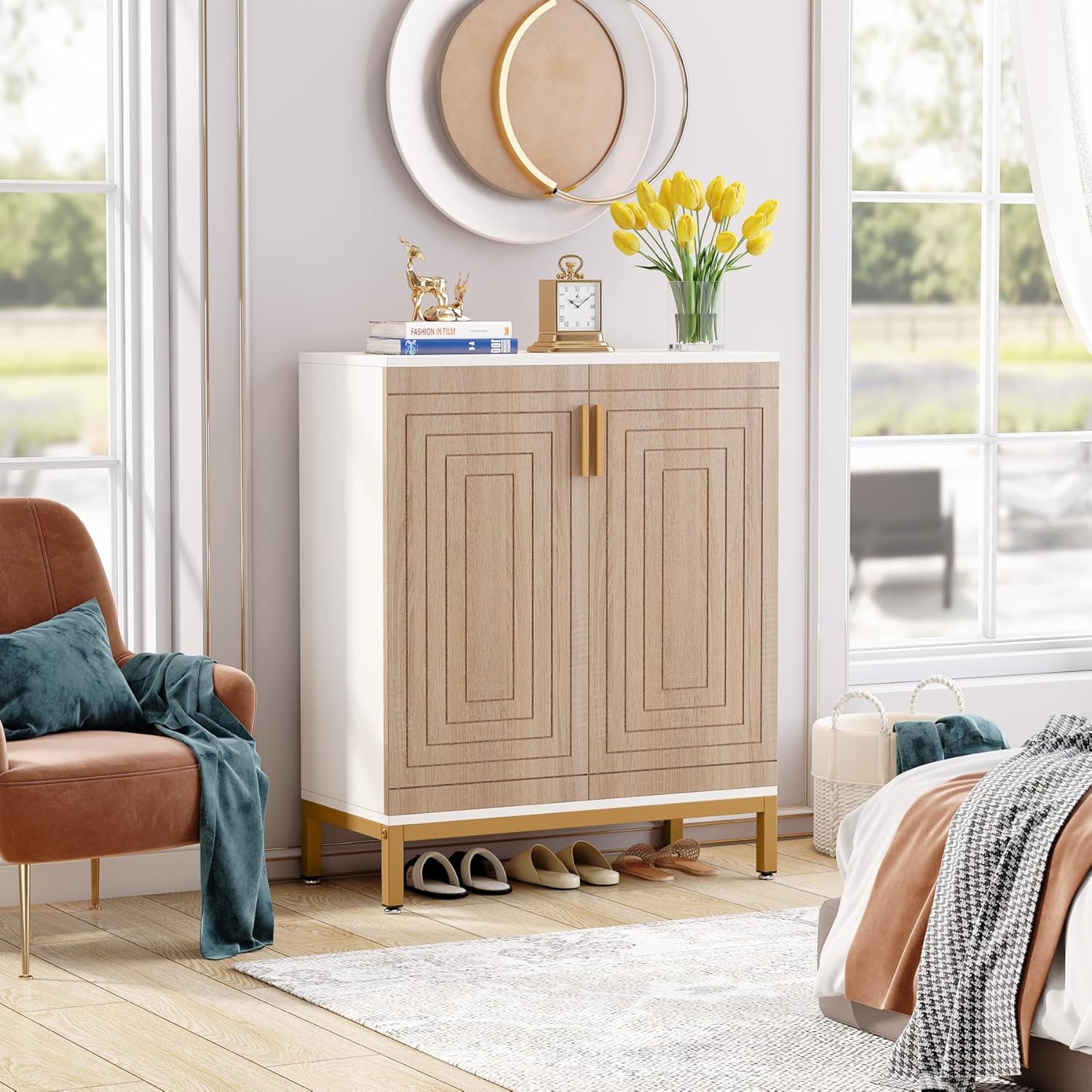 Modern 20-Pair Shoe Storage Cabinet with Doors, 6-Tier Freestanding Entryway Organizer Rack