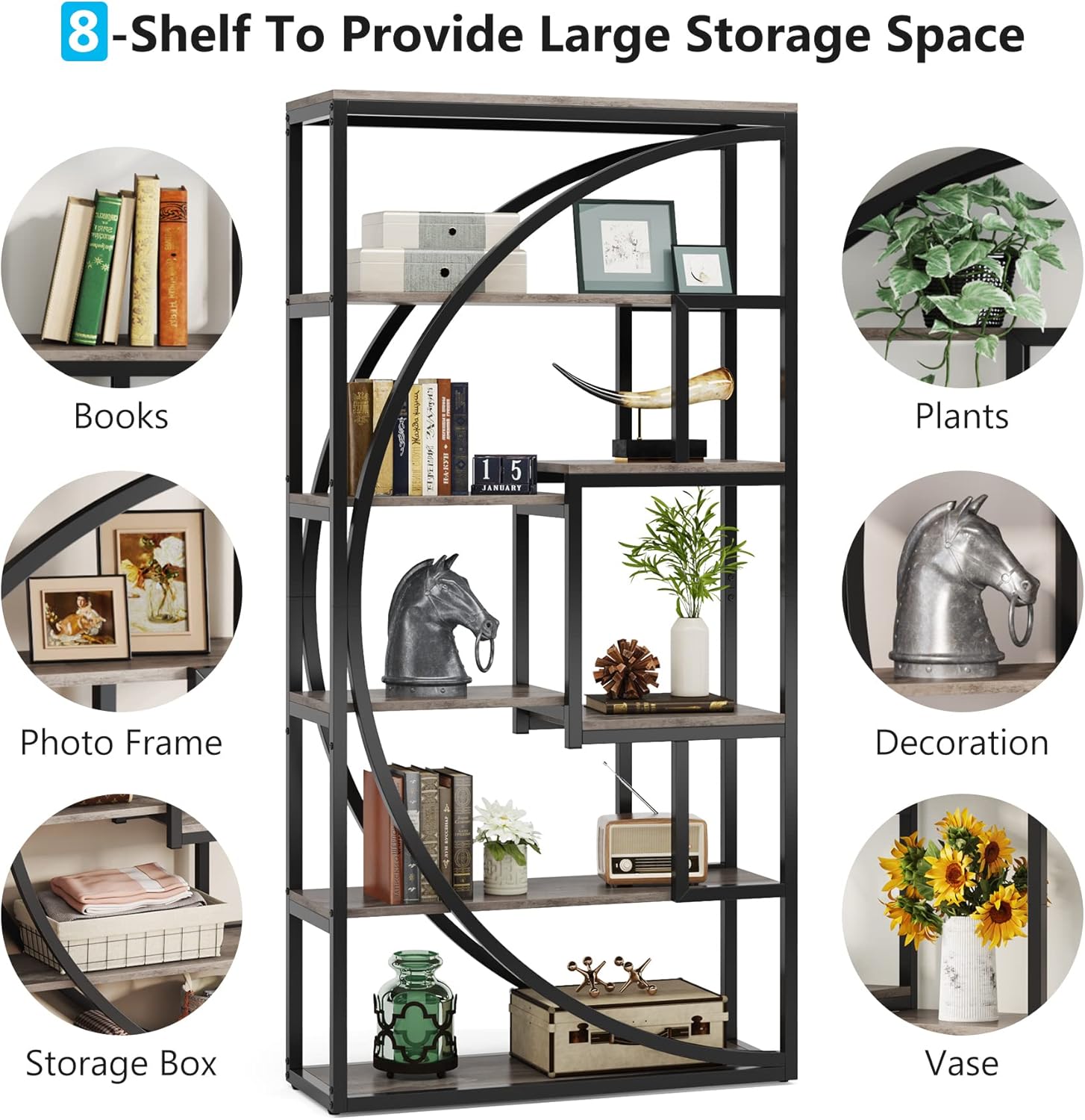 70.8" Industrial Bookshelf, 5-Tier Open Bookcase for Home Office and Living Room in Rustic Brown