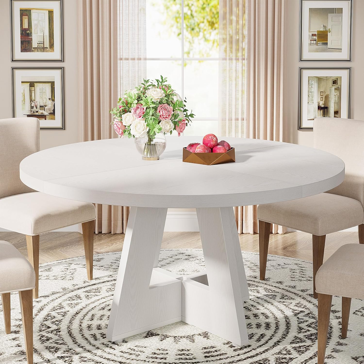 47-Inch Round Dining Table - Wood Kitchen Table for Dining Room and Living Room