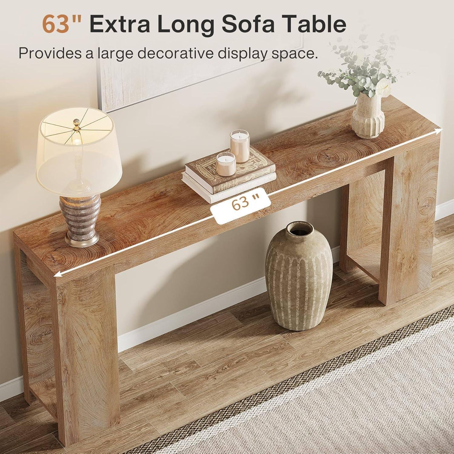 Tribesigns 63" Extra Long Console Table, Farmhouse Sofa Table Behind Couch