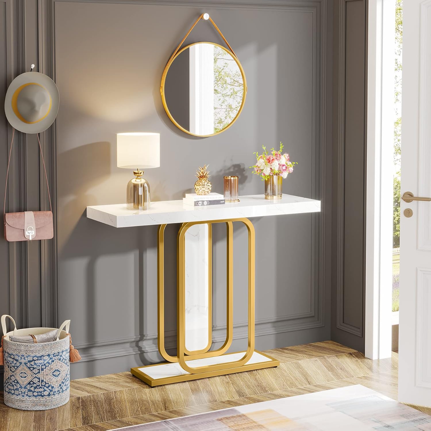 Modern Console Table, 41" Faux Marble Sofa Table