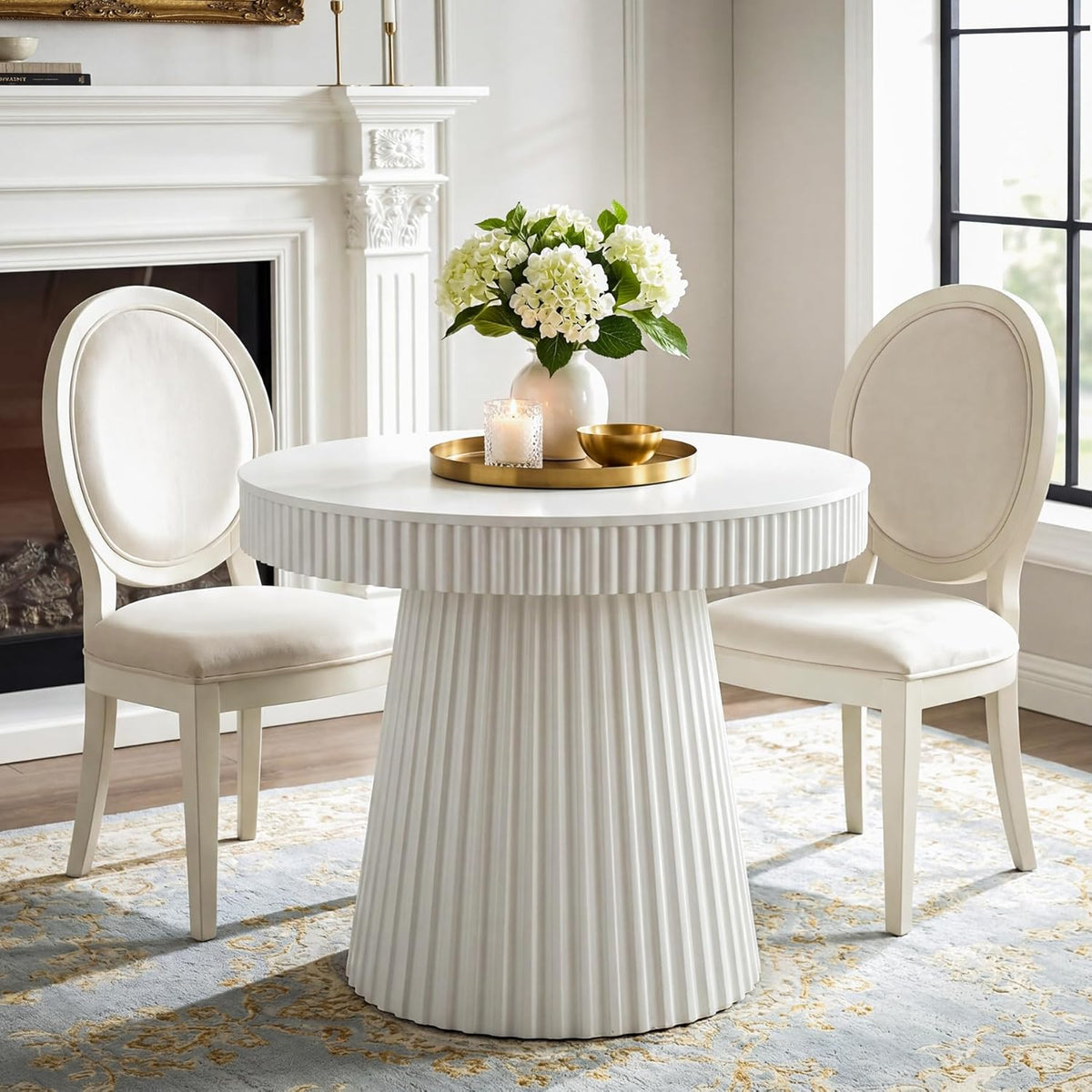 Tribesigns 31.5 Inch Round Dining Table with Fluted Pedestal Base, Small Kitchen Table for 2-4 in Cream White