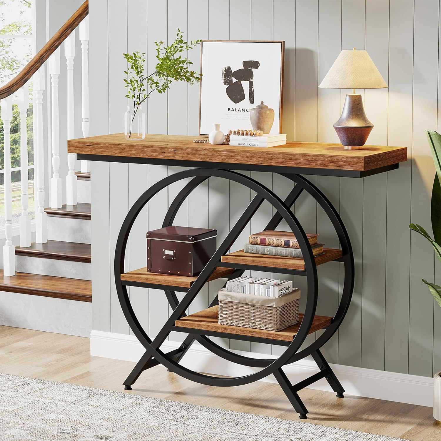 4-Tier Console Table, 39.4" Entryway Table with Geometric Metal Frame