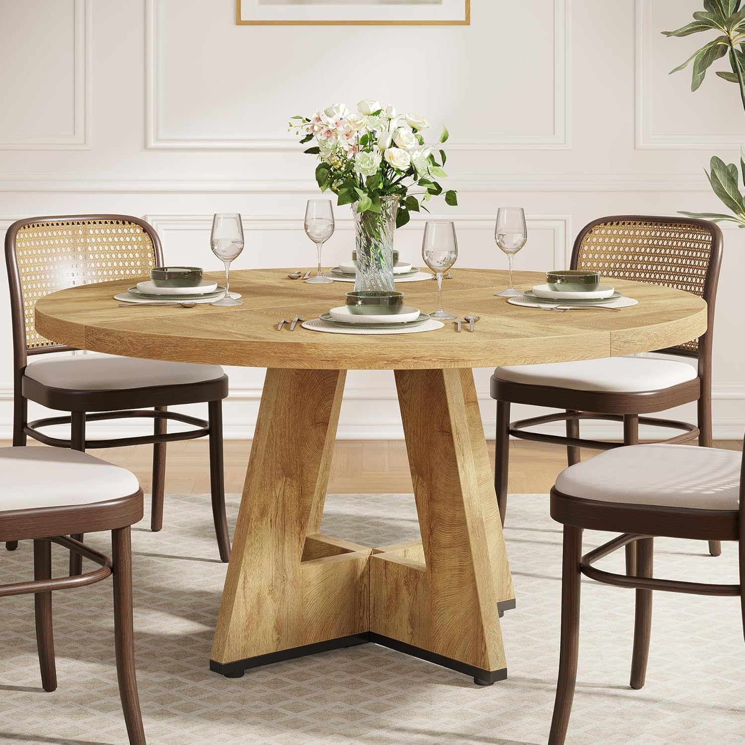 47-Inch Round Dining Table - Wood Kitchen Table for Dining Room and Living Room
