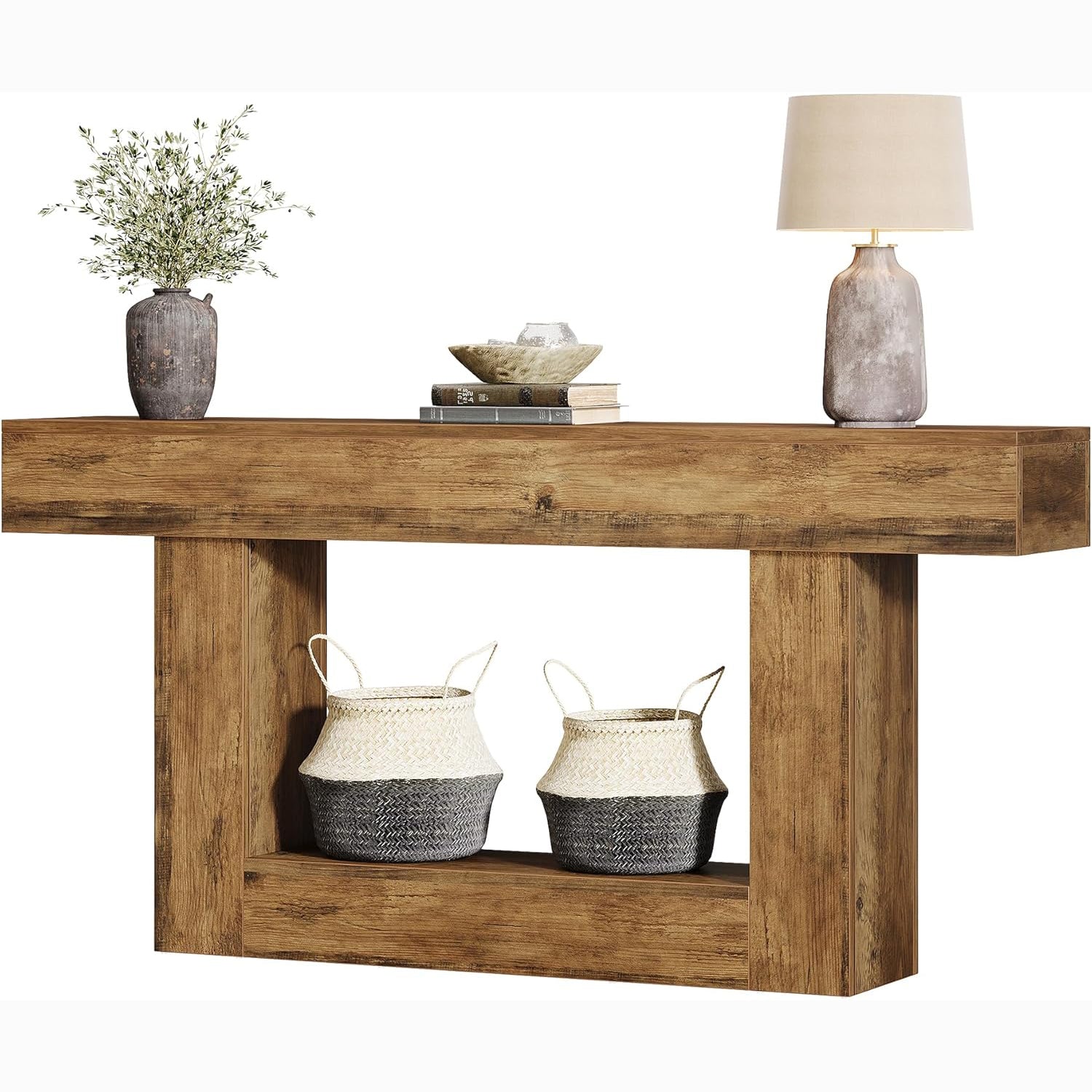 63" Distressed Wood Console Table, 2-Tier Sofa & Entry Table