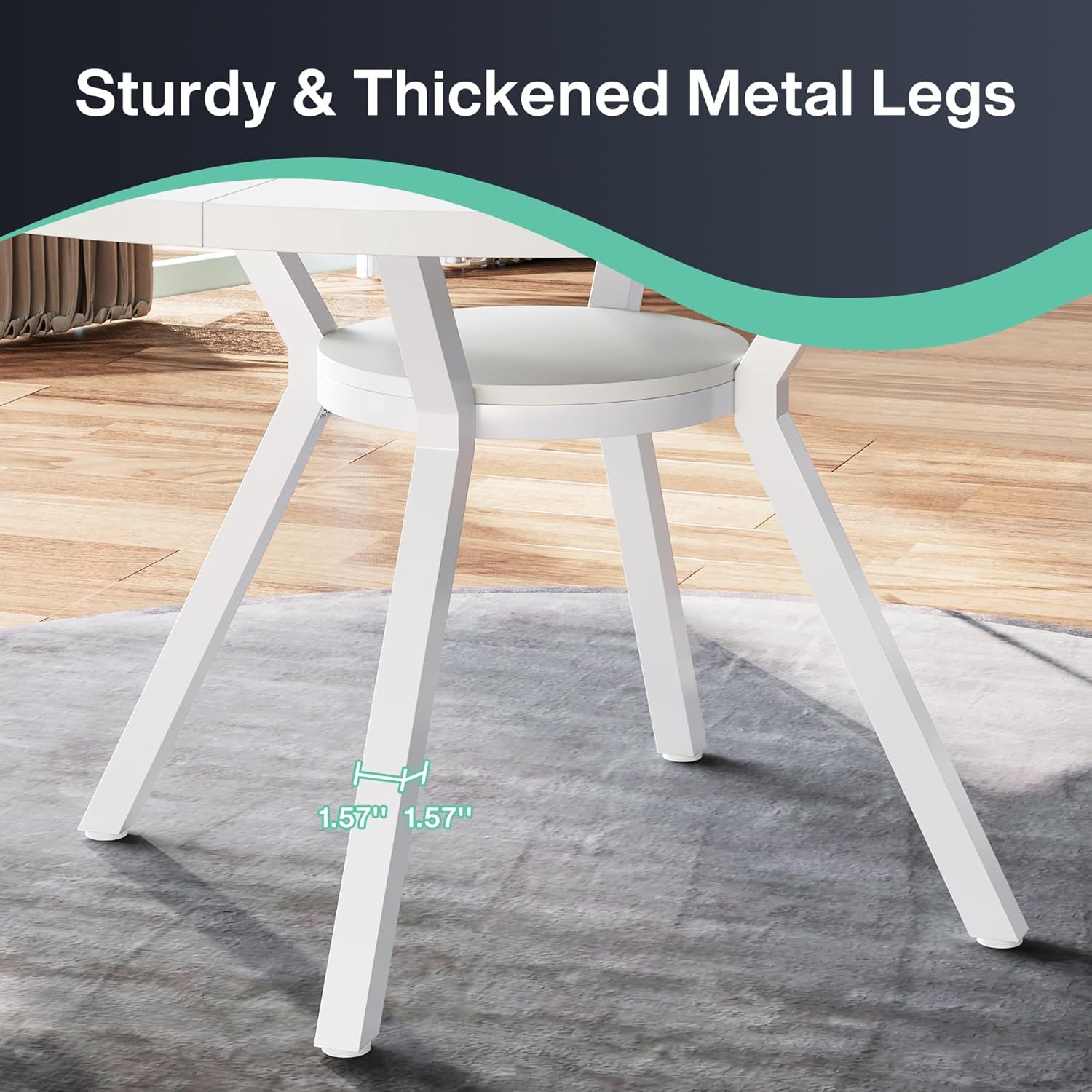Tribesigns 47 Inch Round Dining Table, Modern White Kitchen Table for 6-8 People with Metal Legs for Dining Room