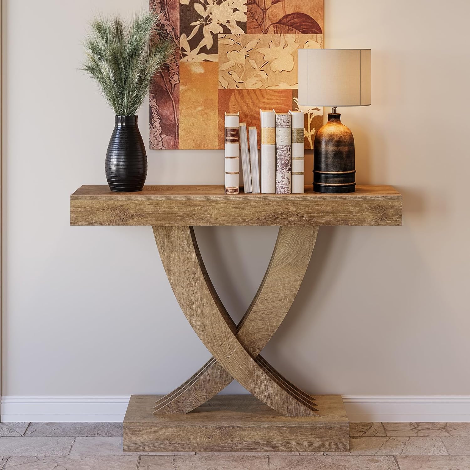 43" Rustic X-Frame Console, Industrial Farmhouse Sofa Table for Entryway