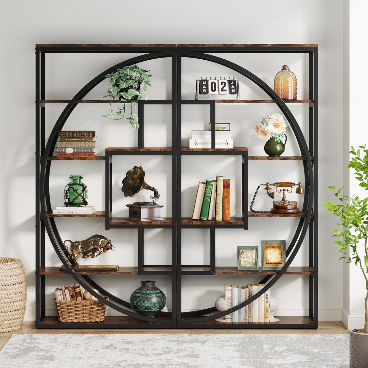 70.8" Industrial Bookshelf, 5-Tier Open Bookcase for Home Office and Living Room in Rustic Brown