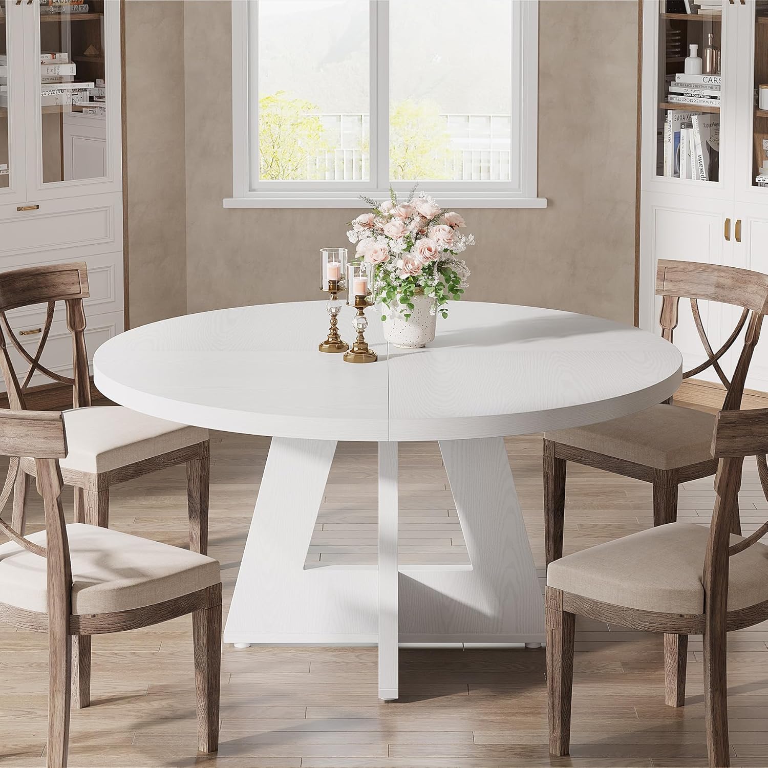 47-Inch Round Dining Table - Wood Kitchen Table for Dining Room and Living Room