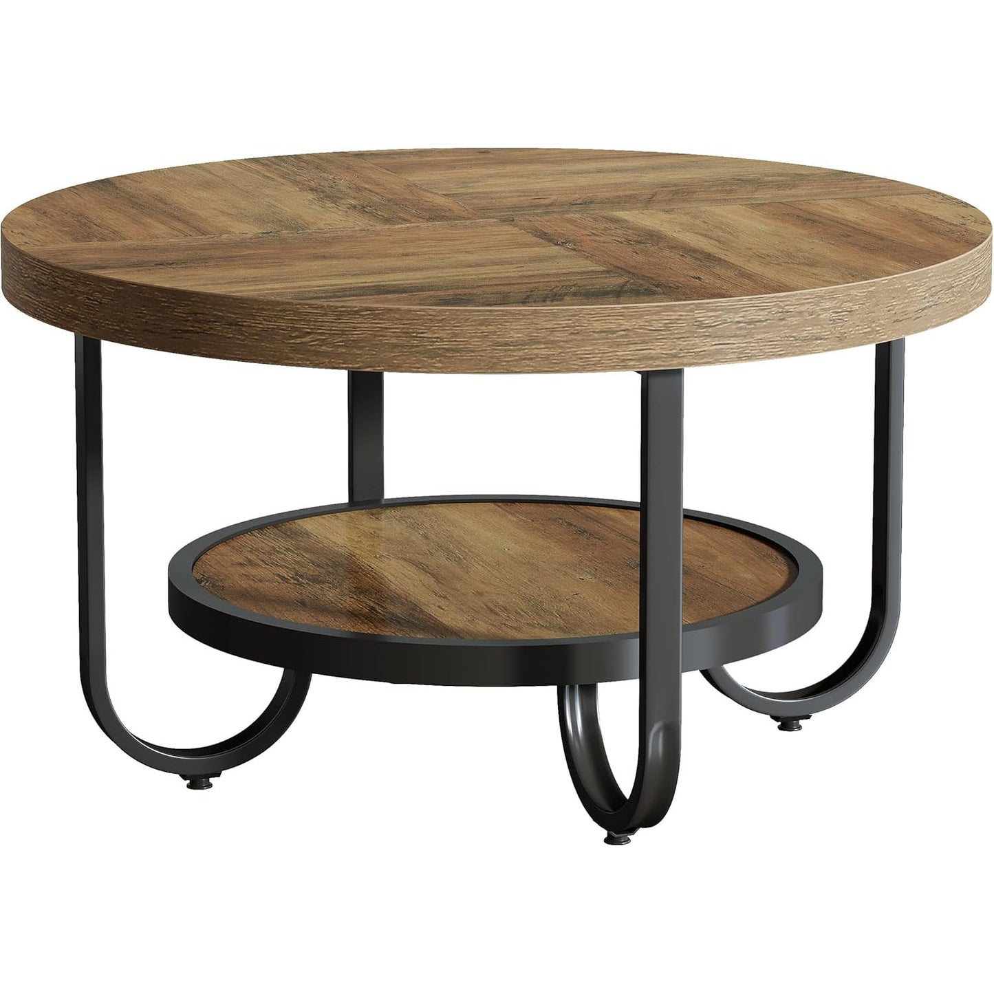 2-Tier Round Coffee Table with Storage, 31.1-Inch Center Cocktail Table