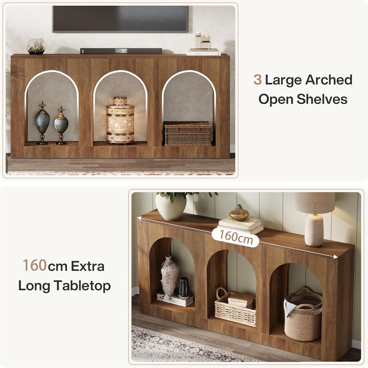 Tribesigns 63'' Rustic Console Table, Narrow Entryway Table with 3 Arched Shelves