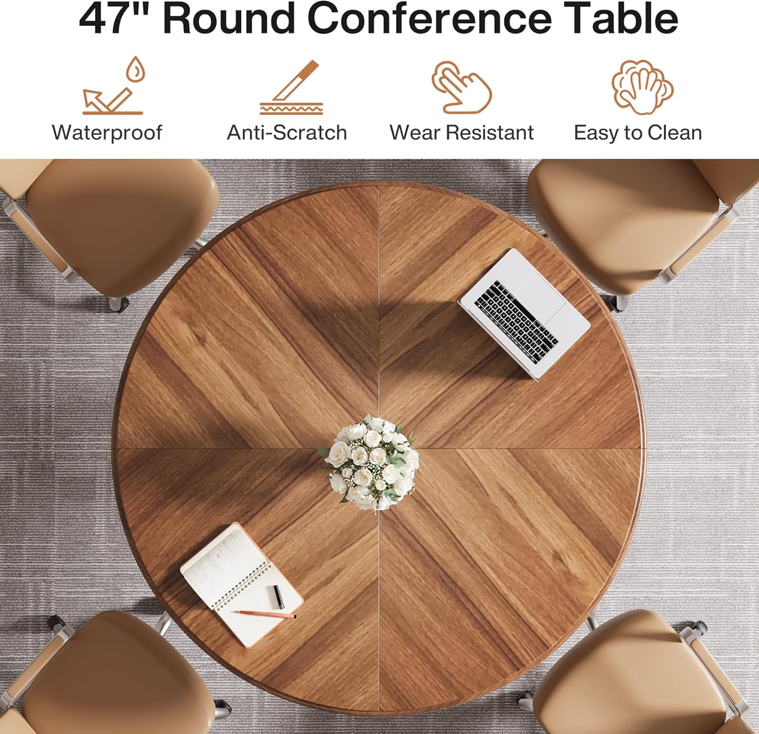 47" Round, Sturdy Metal-Base Conference Table