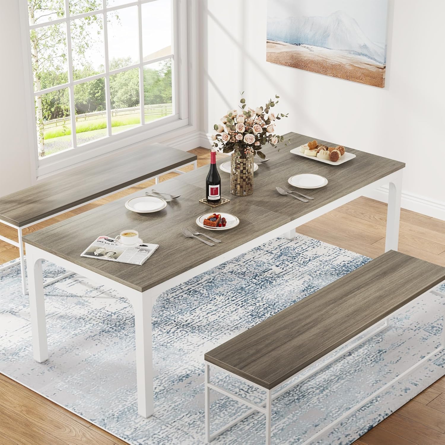 Rectangular Dining Table, 78 inch Long Kitchen Table for 6-8 People