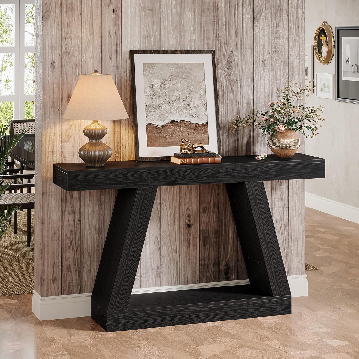 55-Inch Farmhouse Console Table, Rustic Wooden Sofa Table with Storage