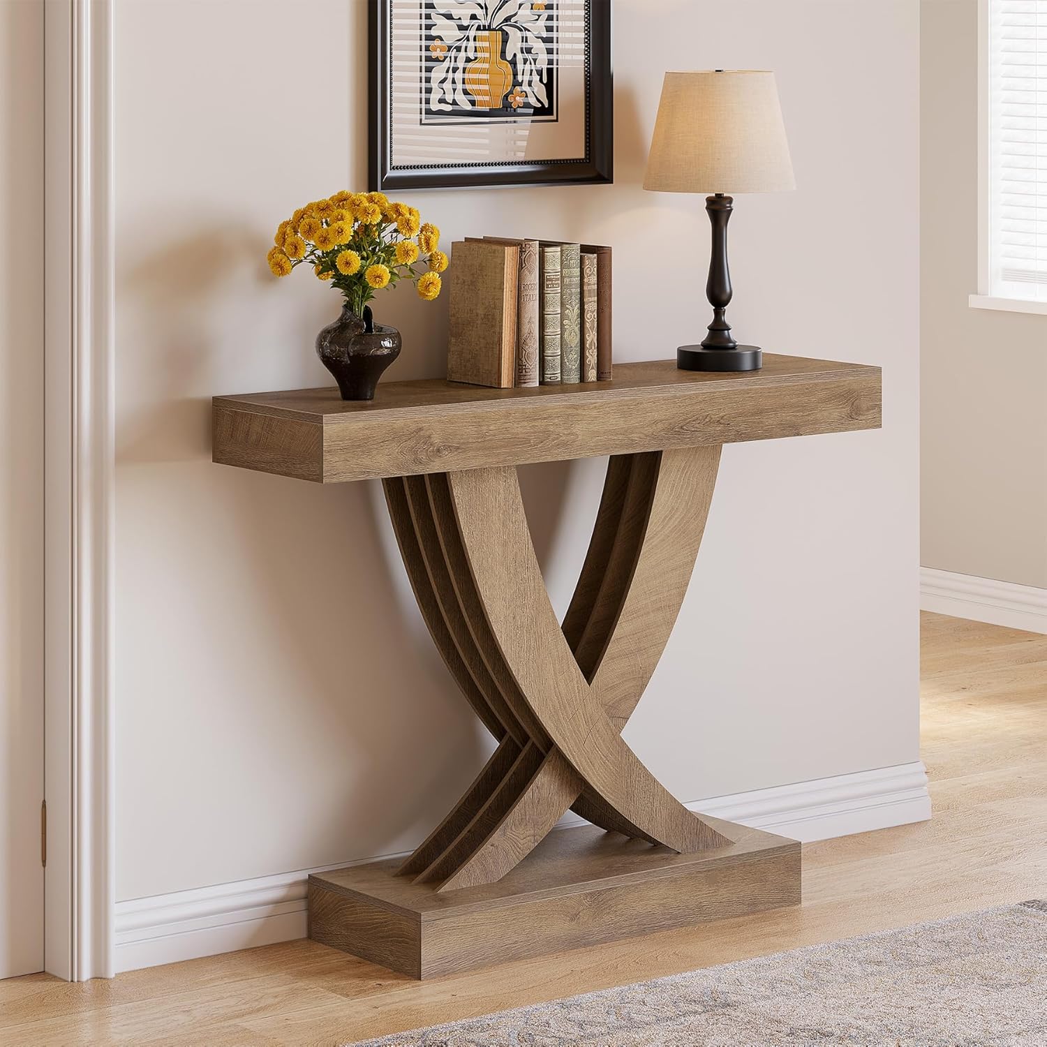 43" Rustic X-Frame Console, Industrial Farmhouse Sofa Table for Entryway