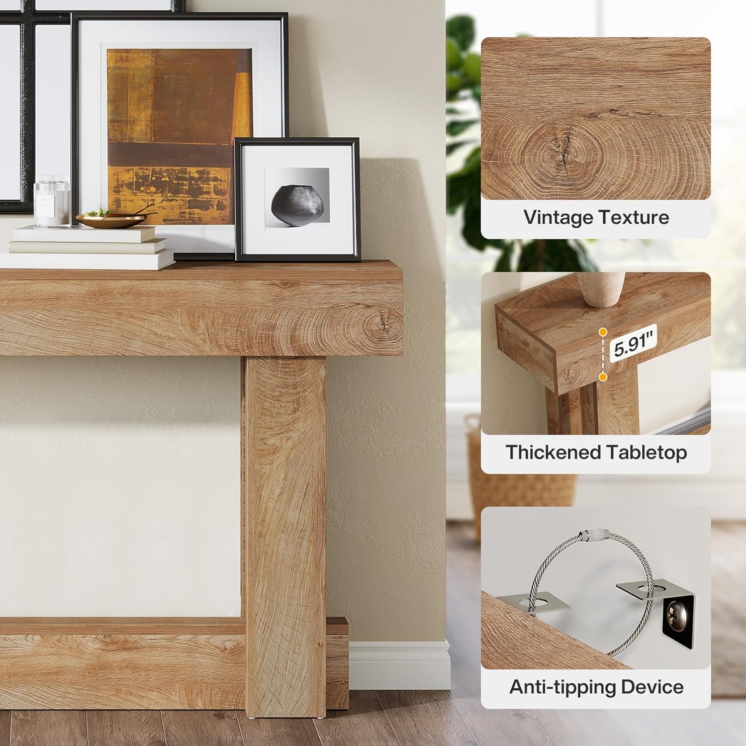62.99 Inch Wood Console Table, 2-Tier Narrow Long Farmhouse Entryway Table