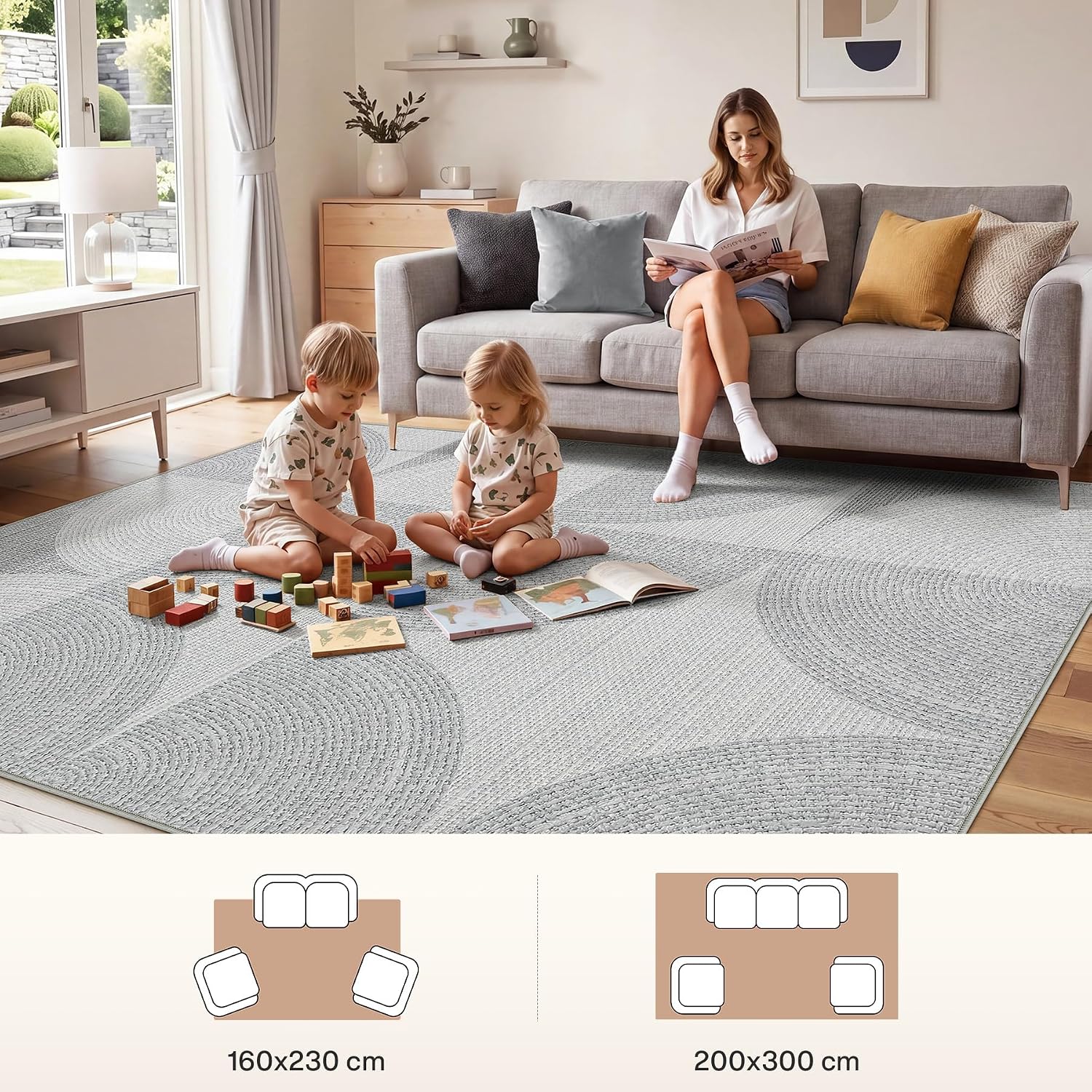Tribesigns Geometric Area Rug, Washable Non-Slip Low-Pile Rug for Living Room