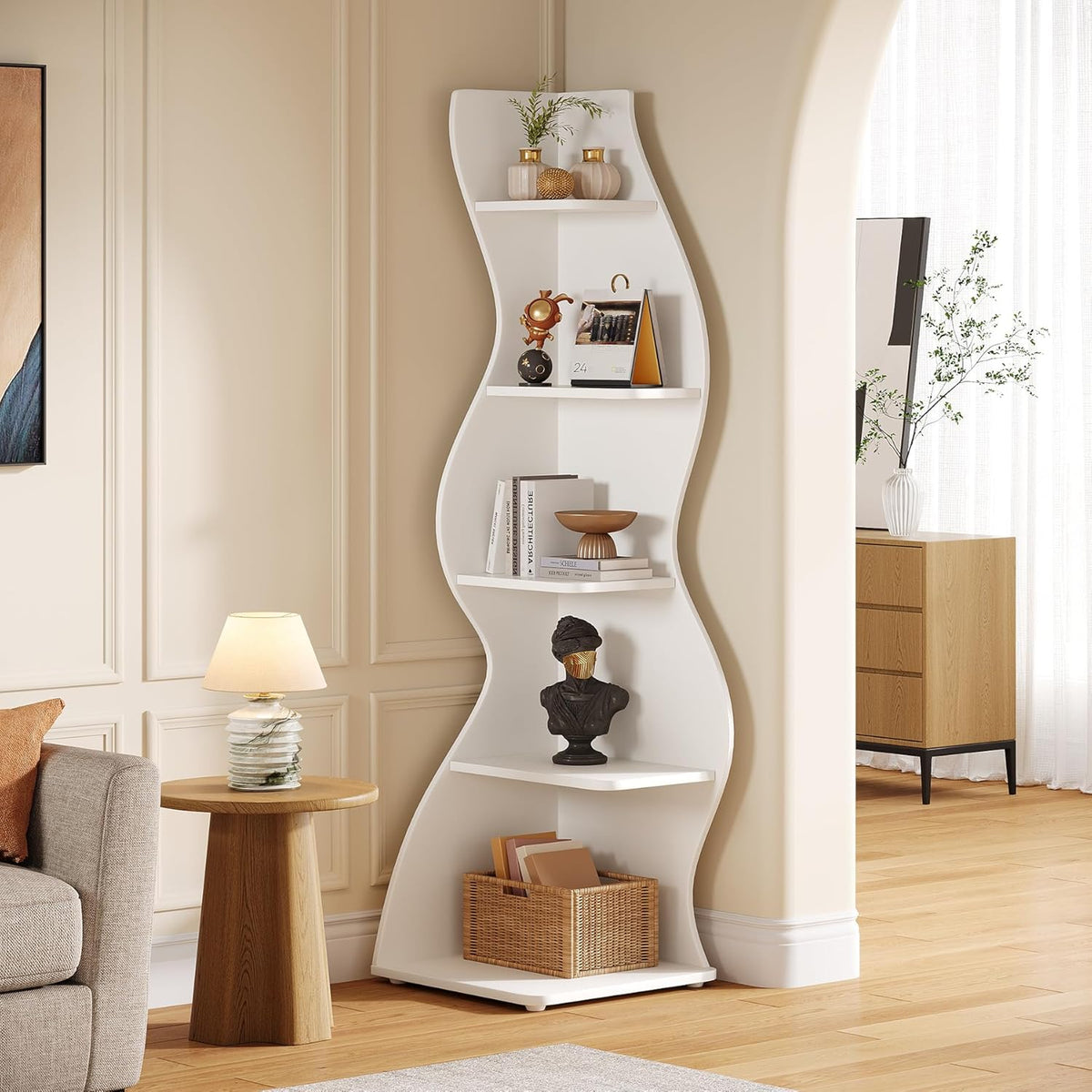 69.9" Tall Corner Shelf, 5-Tier Wavy Display Shelf for Plants & Decor