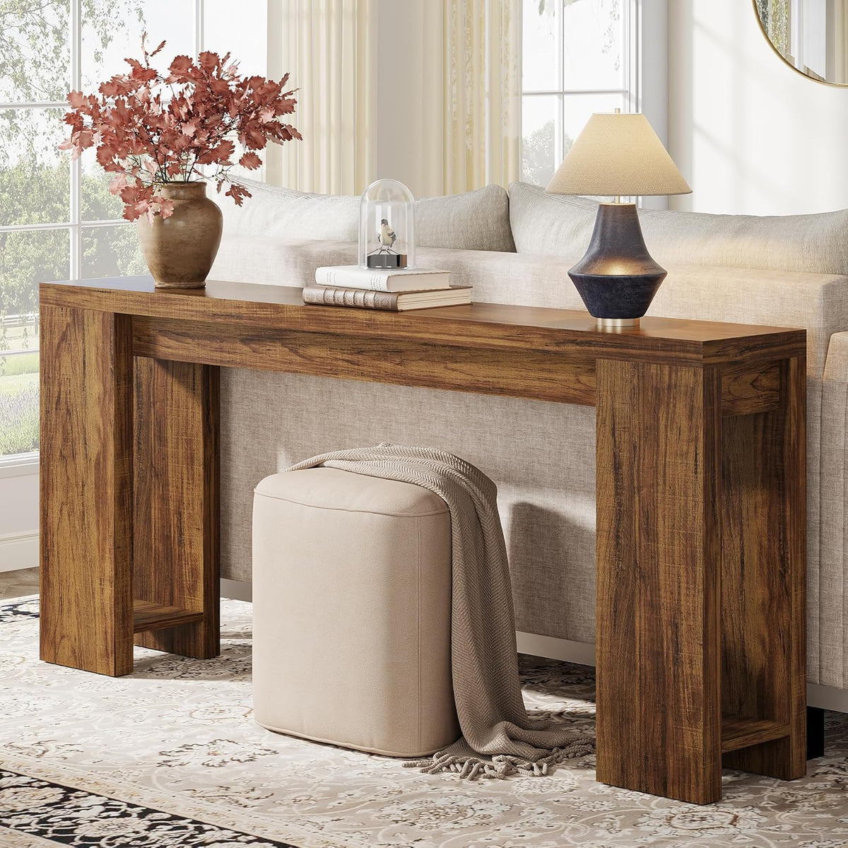 63" Rustic Farmhouse Console Table - Entryway & Sofa Table with Storage