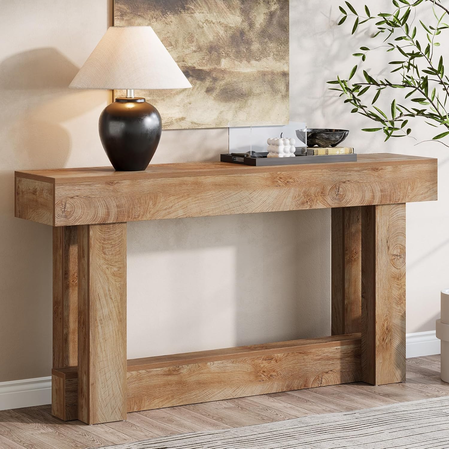 62.99 Inch Wood Console Table, 2-Tier Narrow Long Farmhouse Entryway Table
