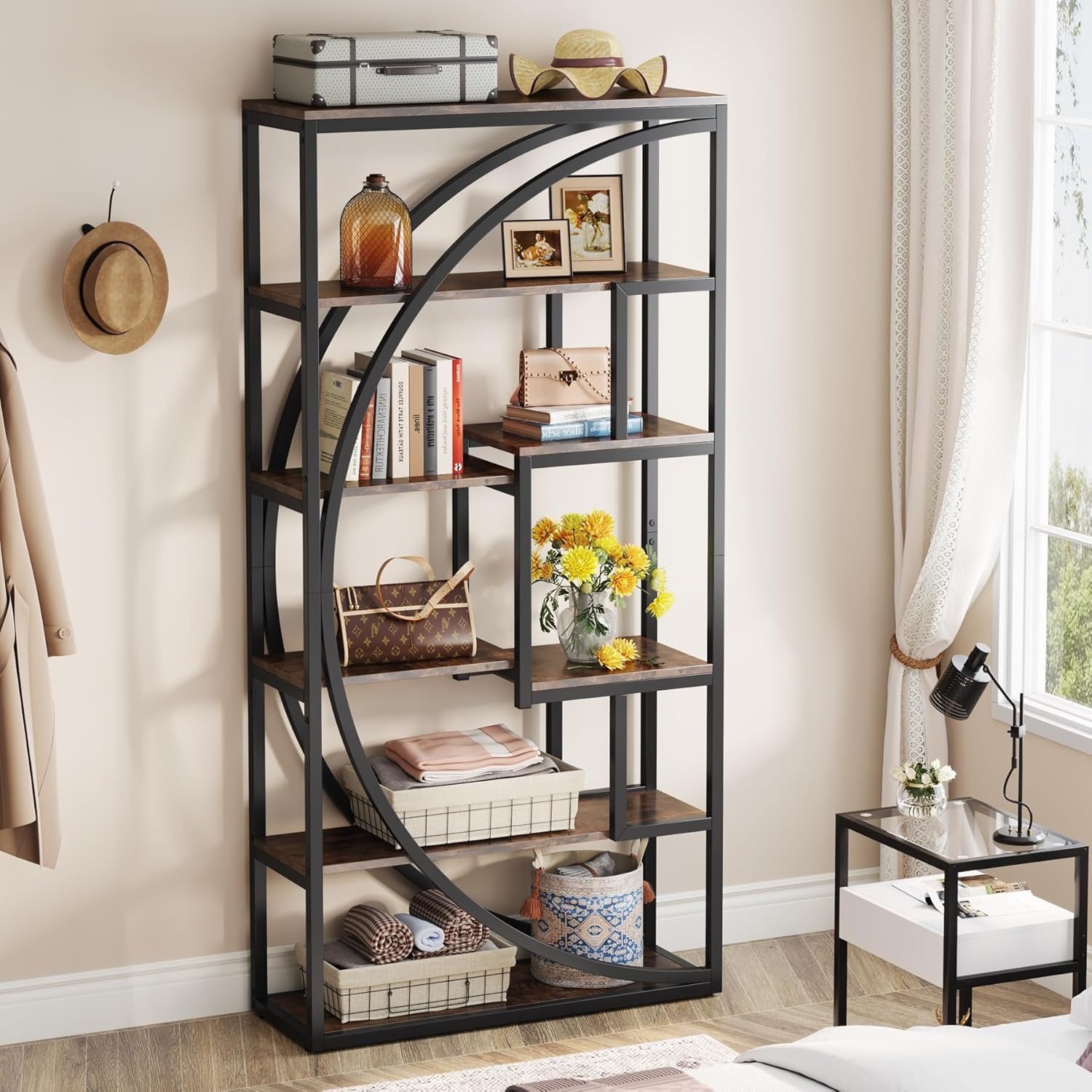 70.8" Industrial Bookshelf, 5-Tier Open Bookcase for Home Office and Living Room in Rustic Brown